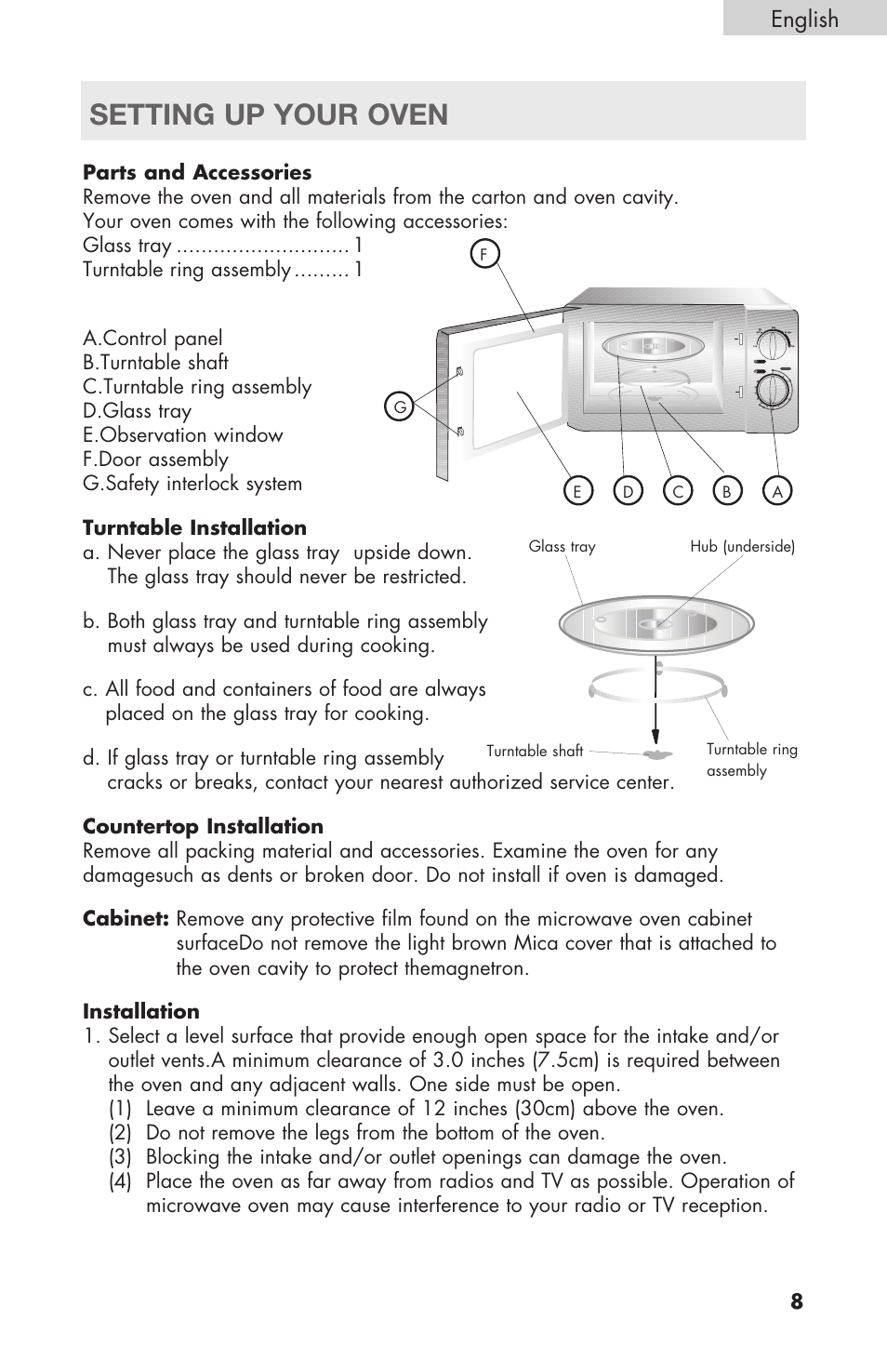 Setting up your oven, English | haier MWM6600RW User Manual | Page 9 / 16