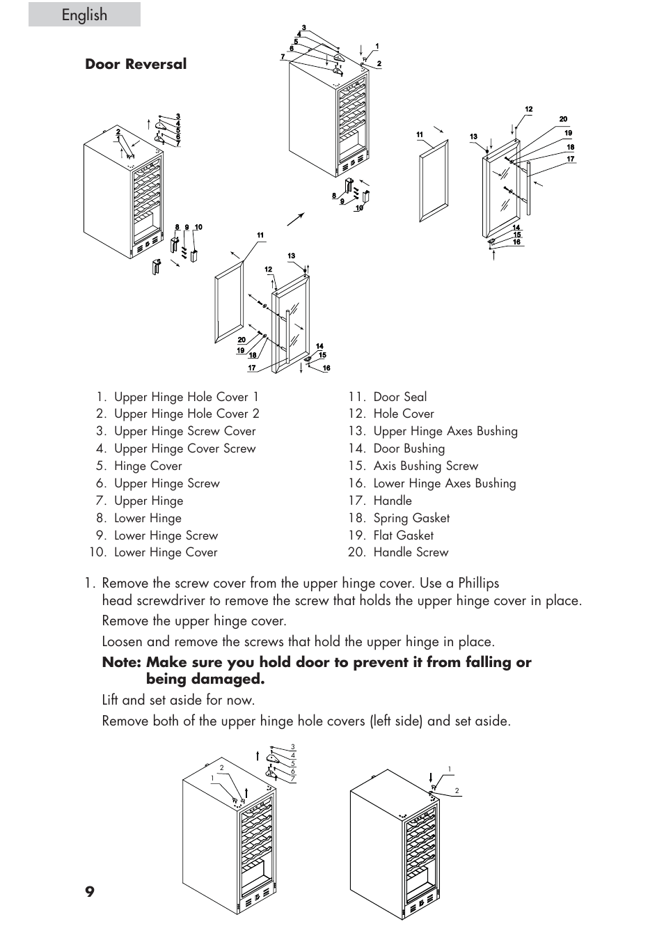 English, 9door reversal | haier HVCE24 User Manual | Page 10 / 44