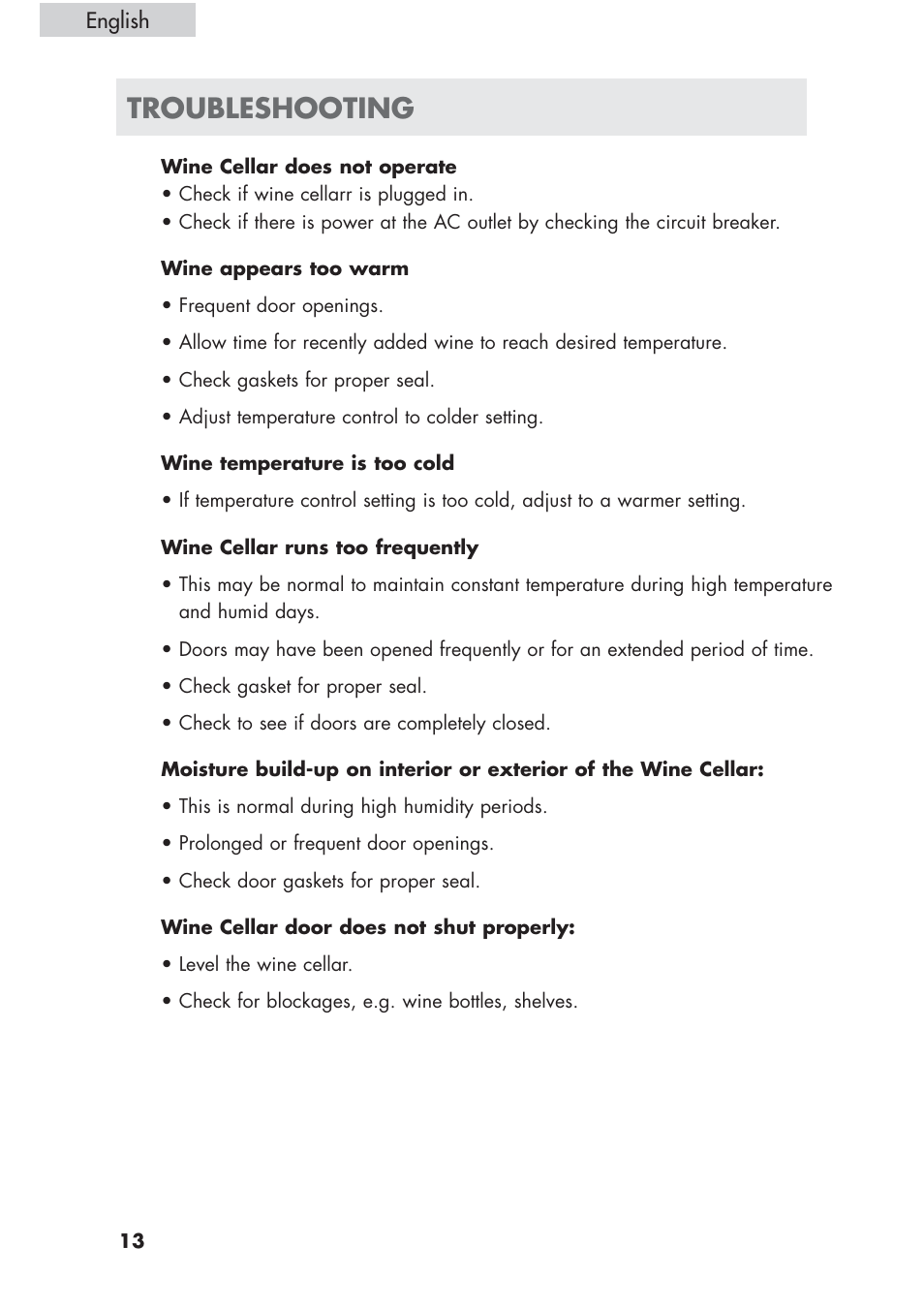 Troubleshooting | haier HVCE24 User Manual | Page 14 / 44