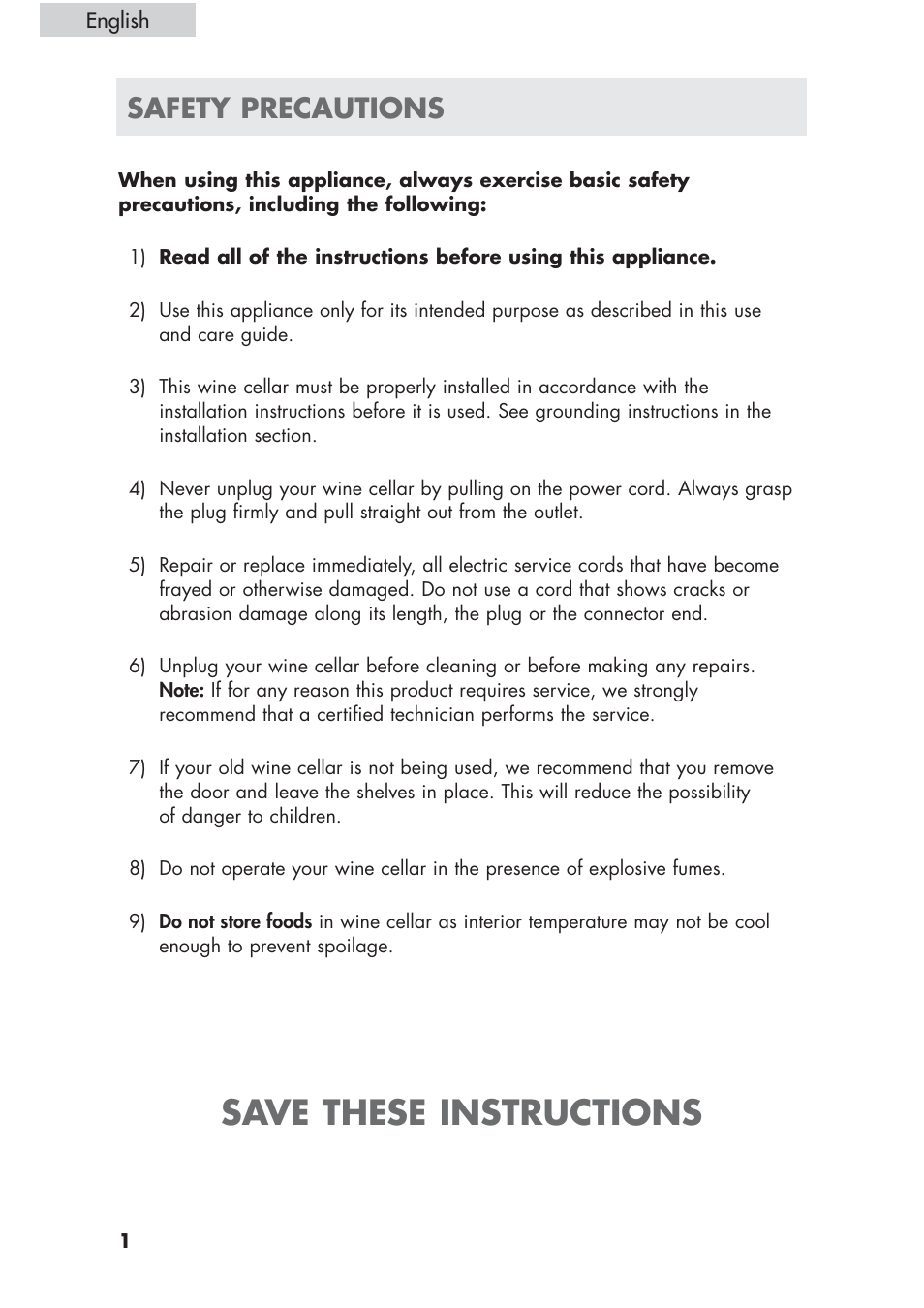 Save these instructions, Safety precautions | haier HVCE24 User Manual | Page 2 / 44