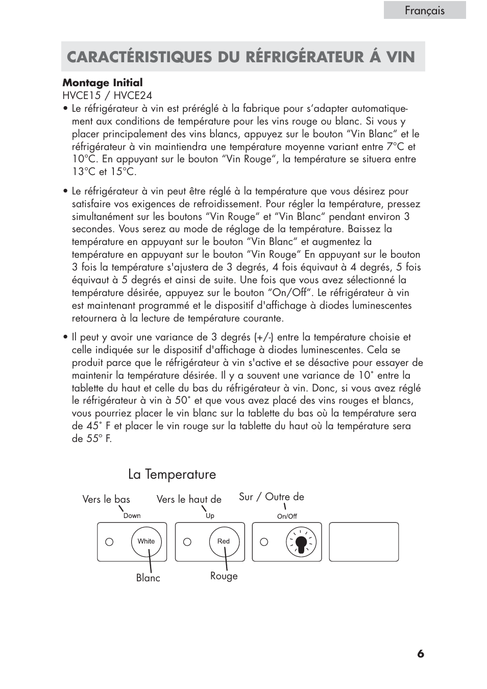 Caractéristiques du réfrigérateur á vin, La temperature | haier HVCE24 User Manual | Page 21 / 44