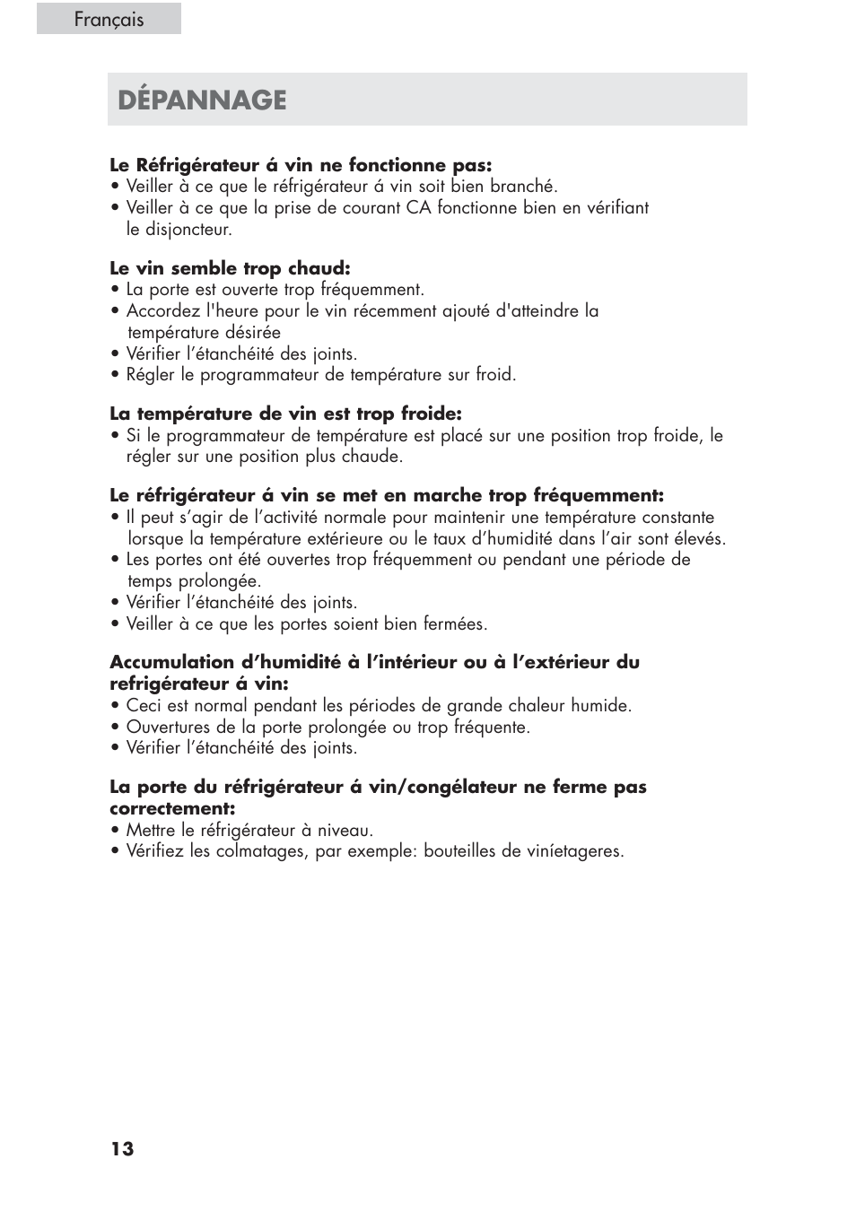 Dépannage | haier HVCE24 User Manual | Page 28 / 44