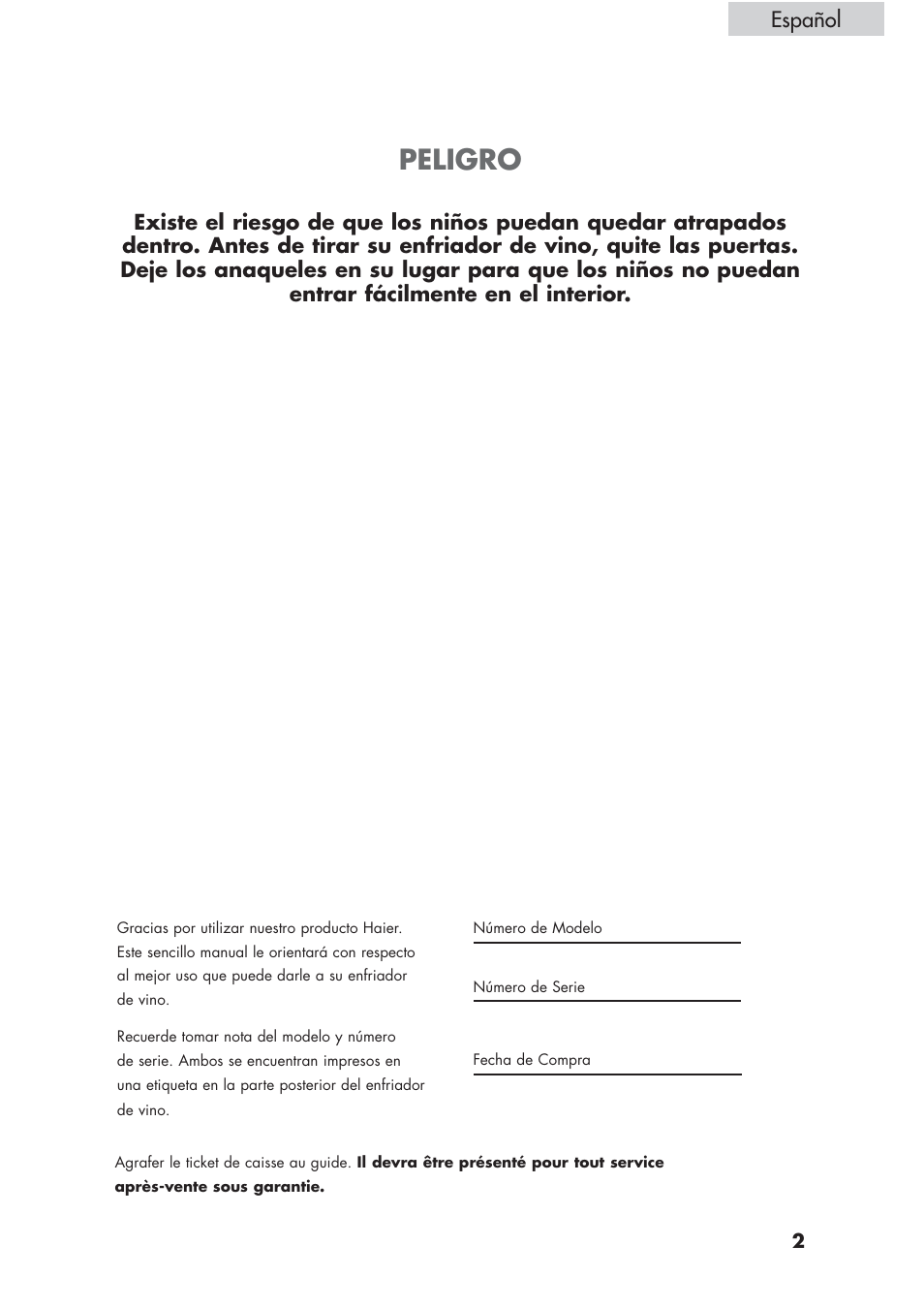 Peligro | haier HVCE24 User Manual | Page 31 / 44
