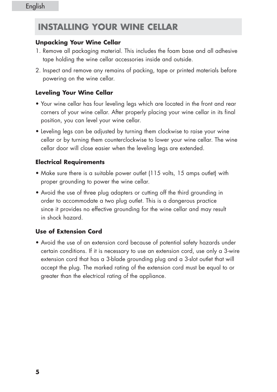 Installing your wine cellar | haier HVCE24 User Manual | Page 6 / 44