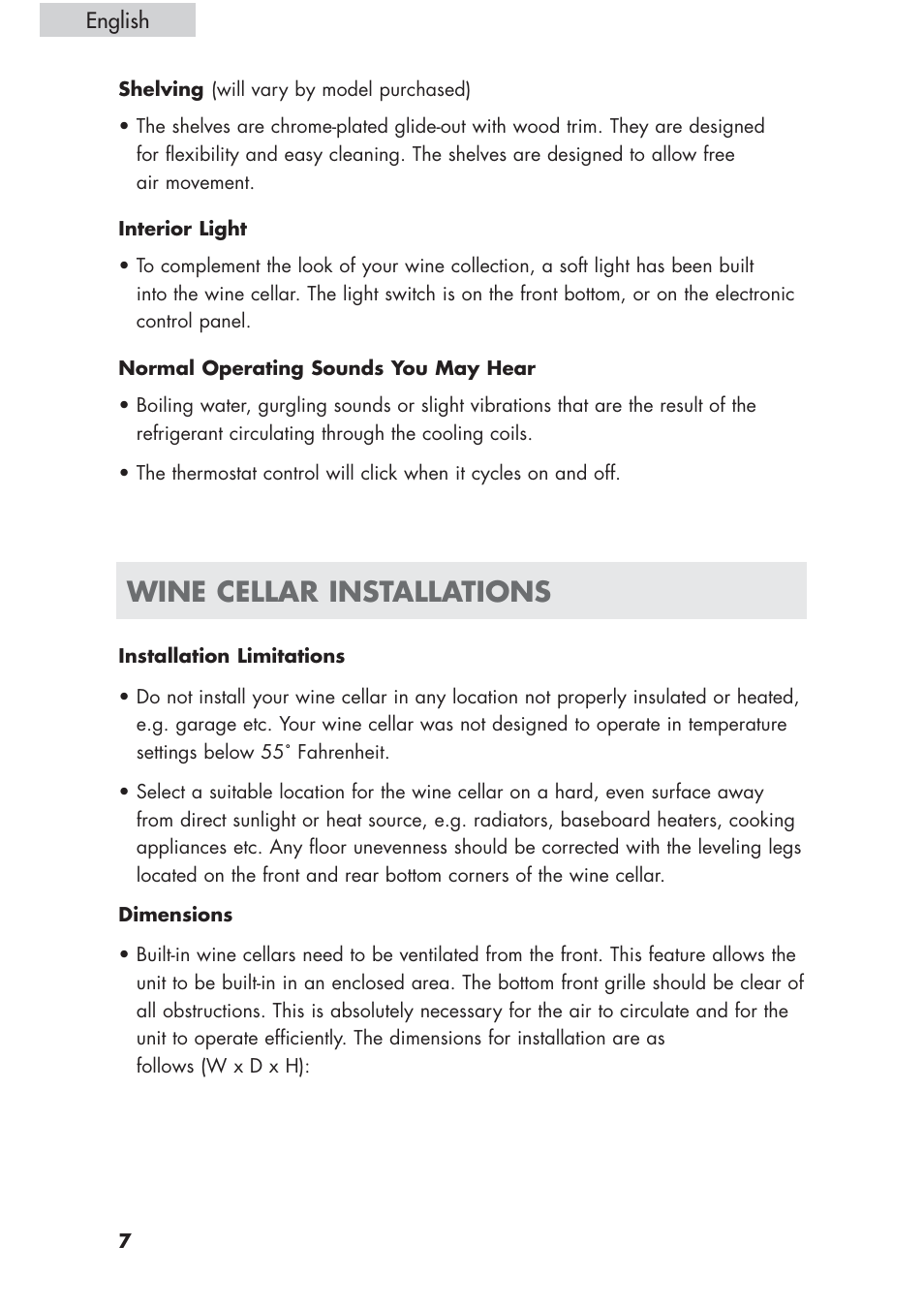 Wine cellar installations | haier HVCE24 User Manual | Page 8 / 44