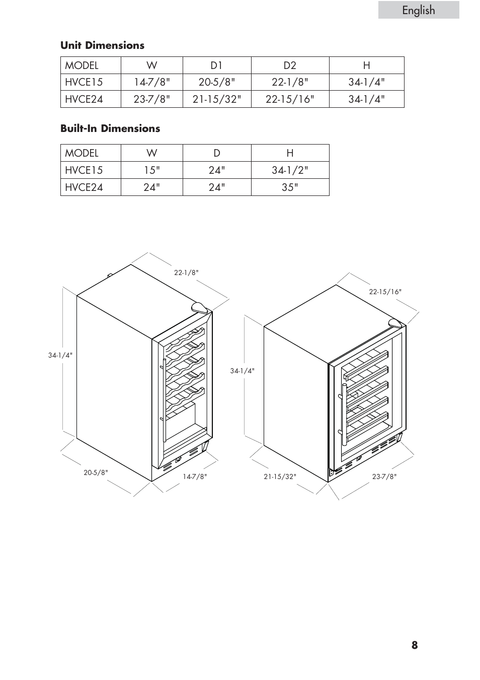 English | haier HVCE24 User Manual | Page 9 / 44