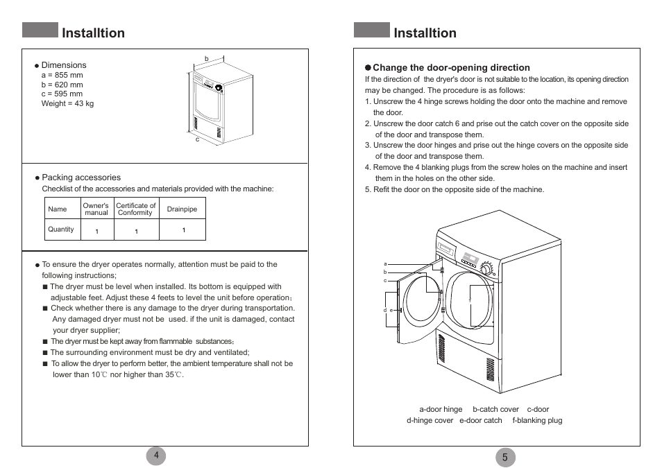 Installtion | haier HDY-D70-F User Manual | Page 3 / 9