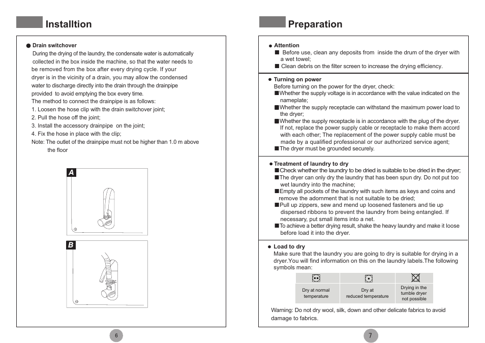 Installtion preparation | haier HDY-D70-F User Manual | Page 4 / 9