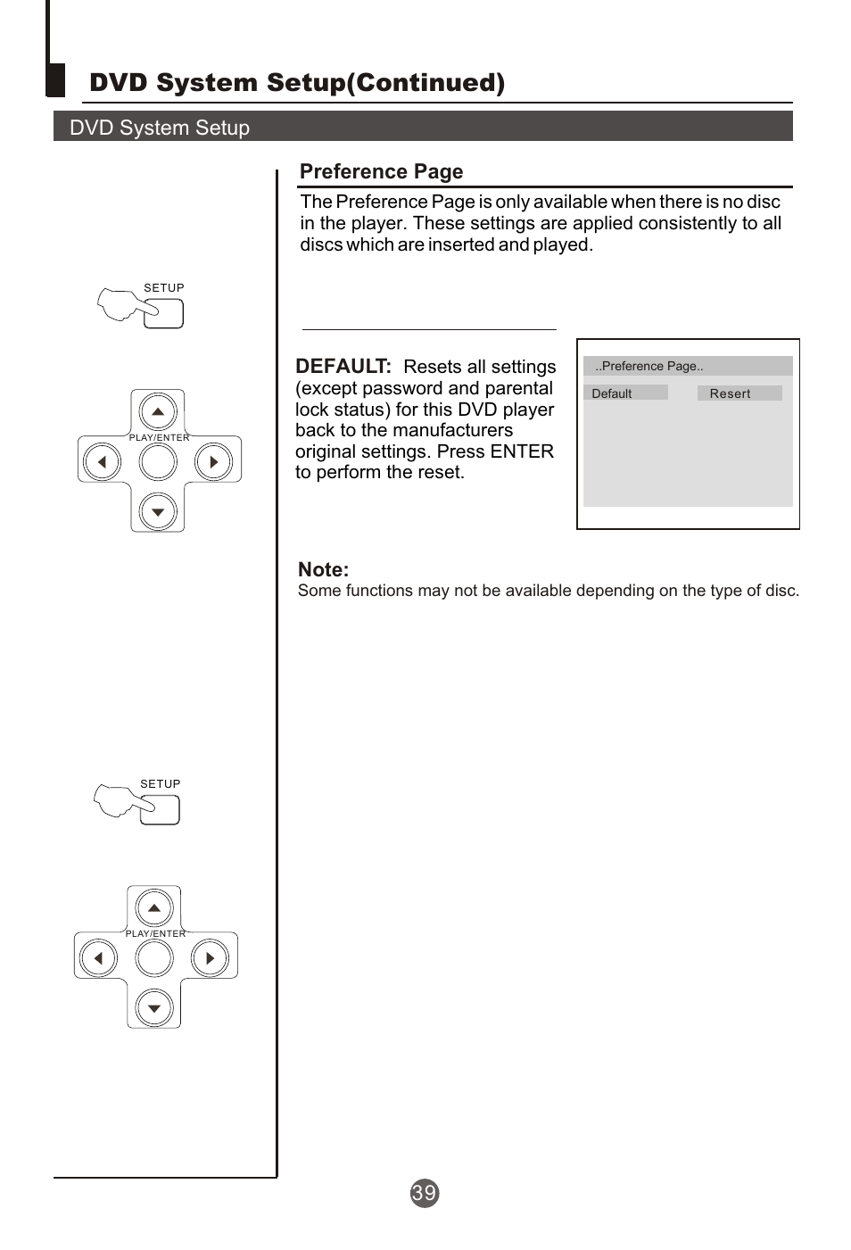 Т³гж 40, Dvd system setup(continued), Dvd system setup | Preference page, Default | haier NX-565 User Manual | Page 40 / 45