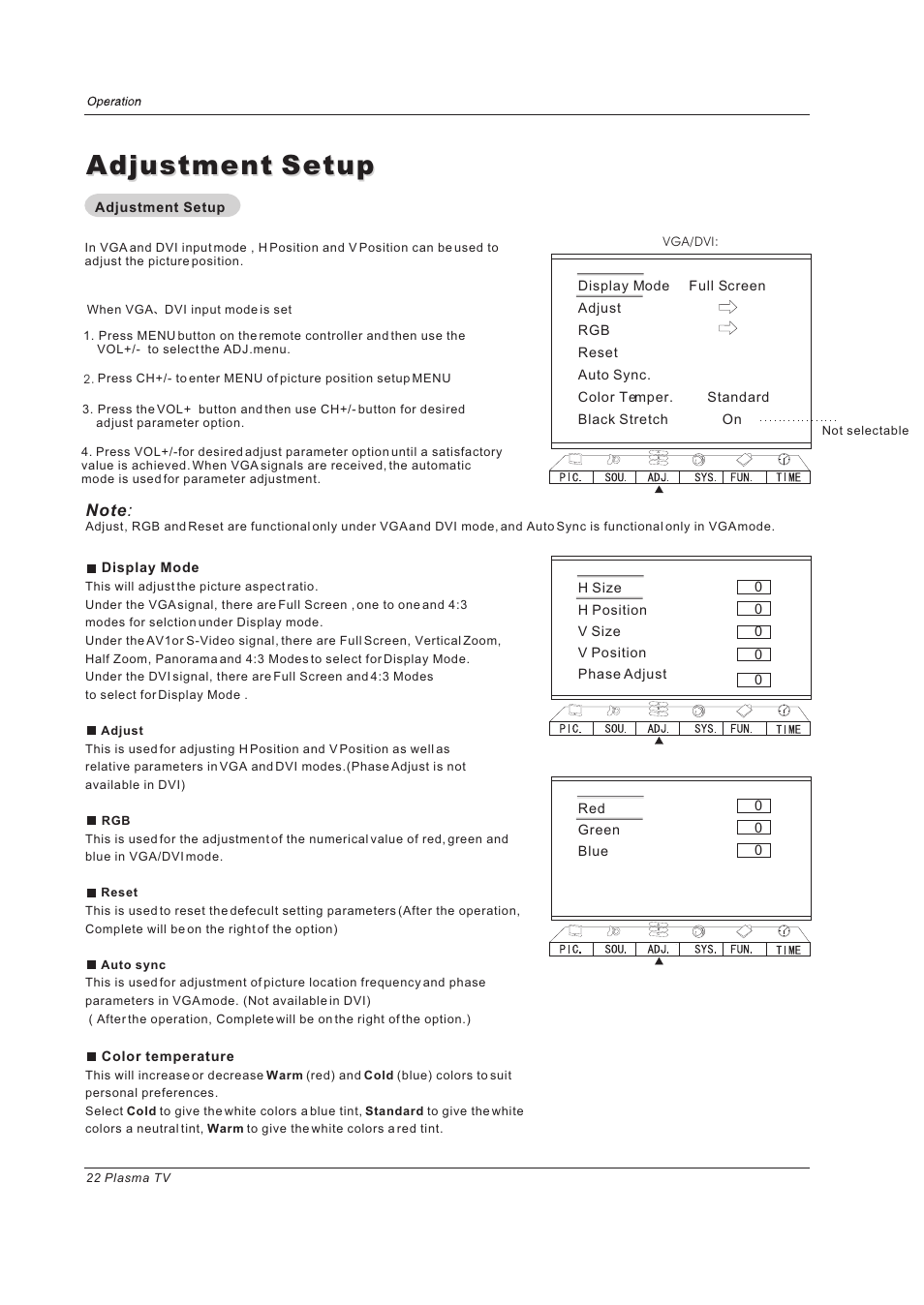 Adjustment setup | haier PH-4210D User Manual | Page 22 / 34