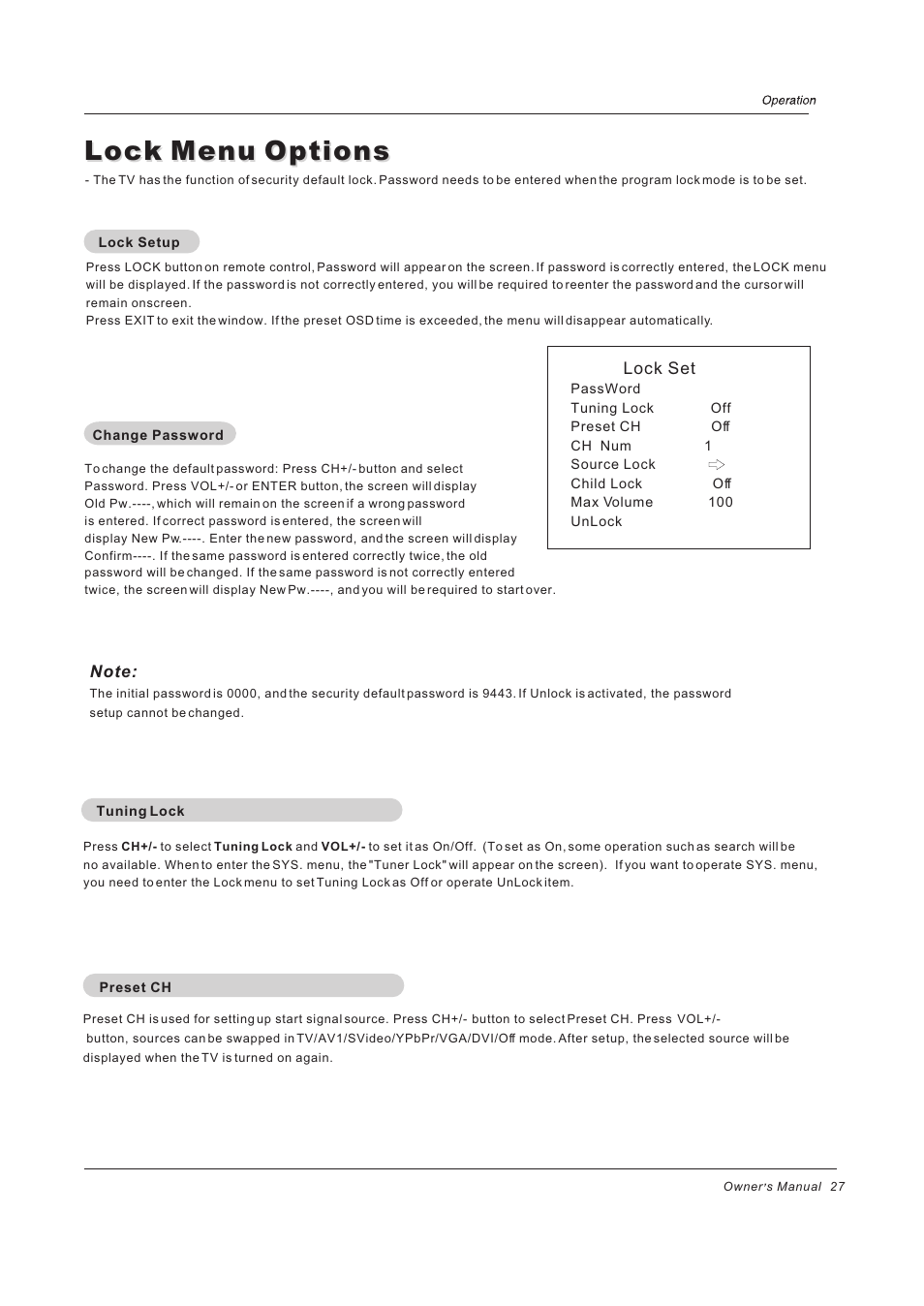 Lock menu options | haier PH-4210D User Manual | Page 27 / 34