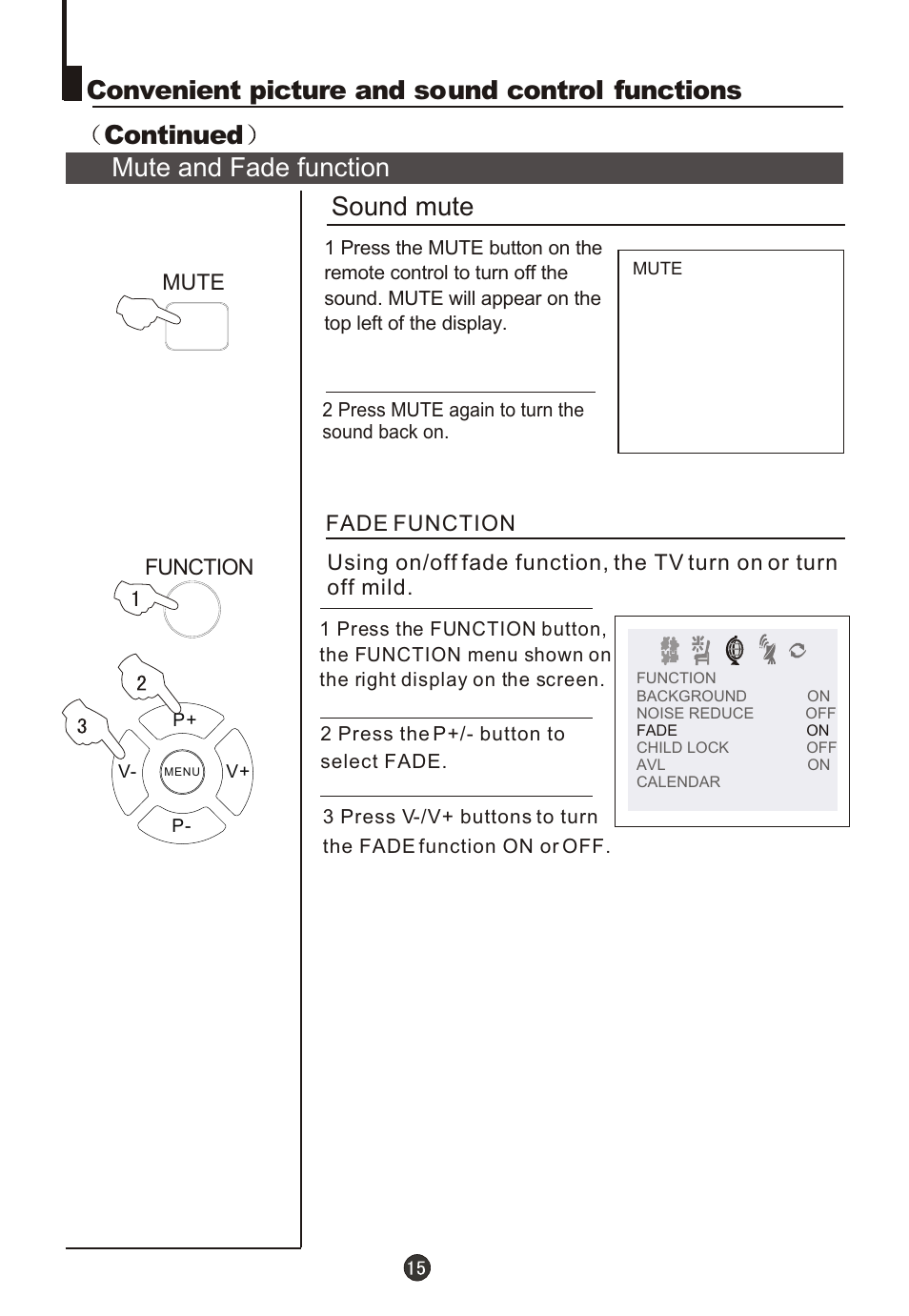 Т³гж 16, Sound mute, Mute and fade function | haier DTA21F98 User Manual | Page 16 / 36