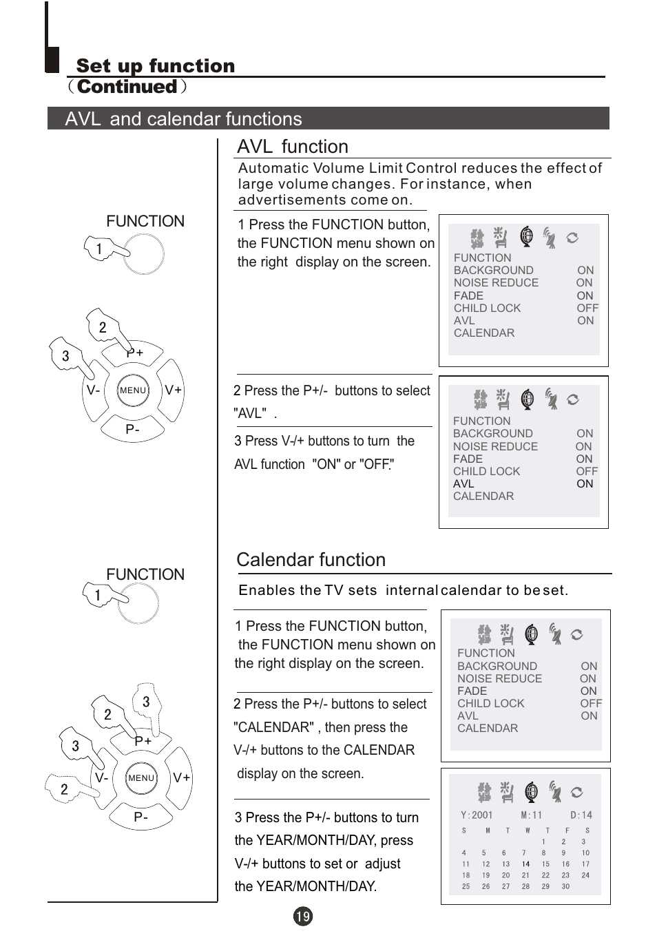 Т³гж 20, Calendar function, Avl function | haier DTA21F98 User Manual | Page 20 / 36