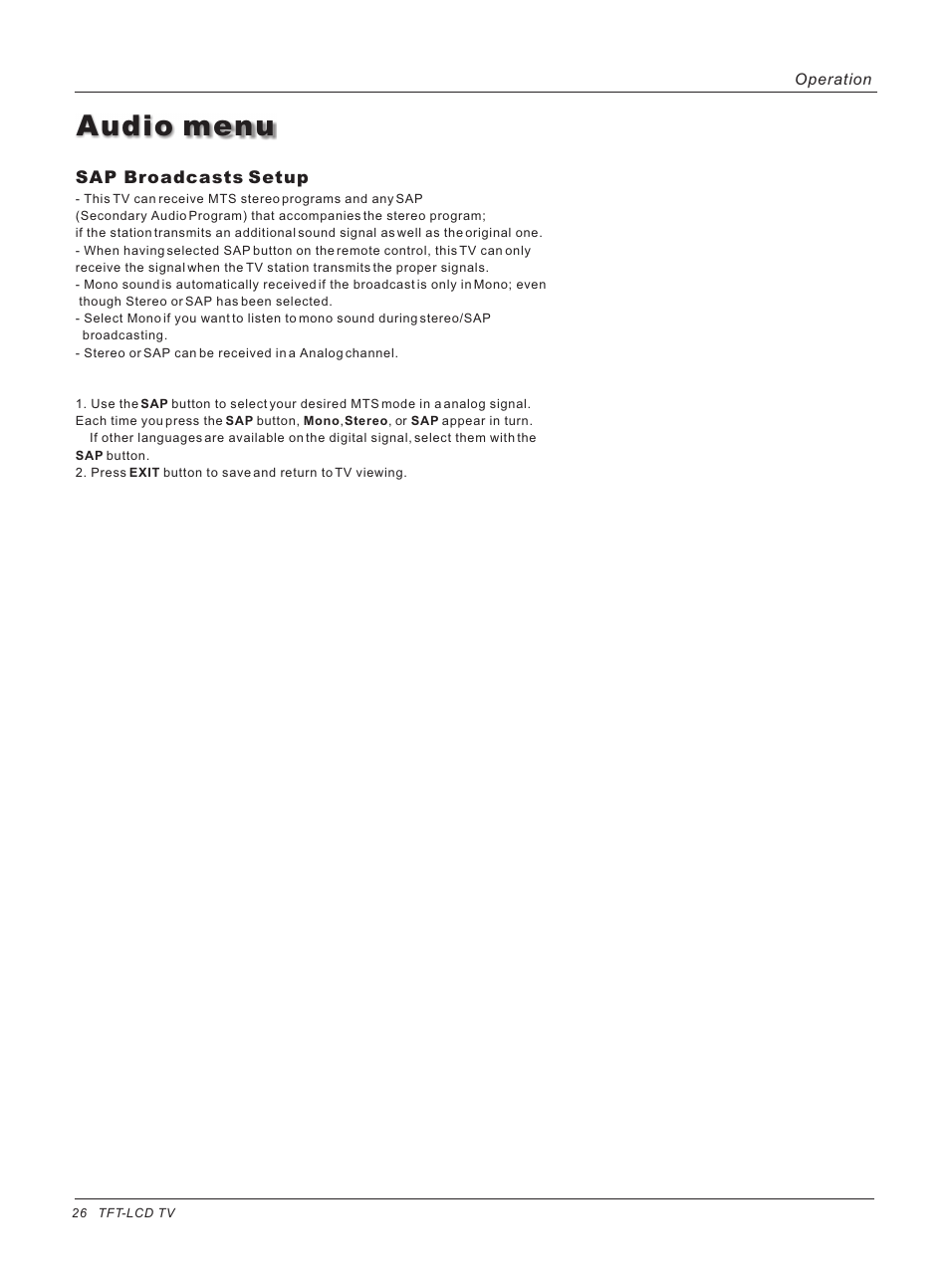 Audio menu | haier HLH32ATBB User Manual | Page 26 / 48