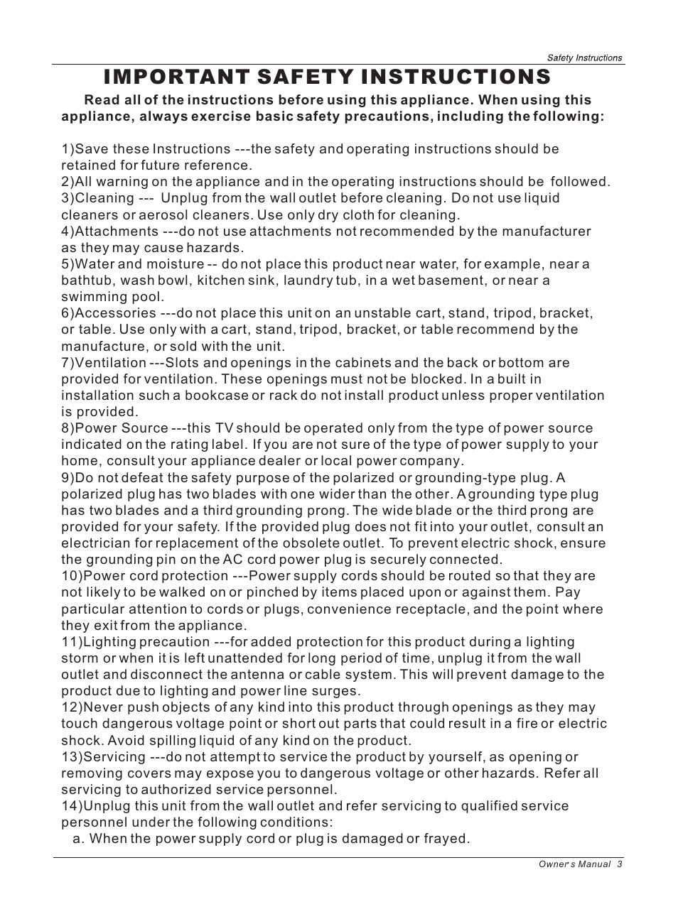 Important safety instructions | haier HLH32ATBB User Manual | Page 3 / 48
