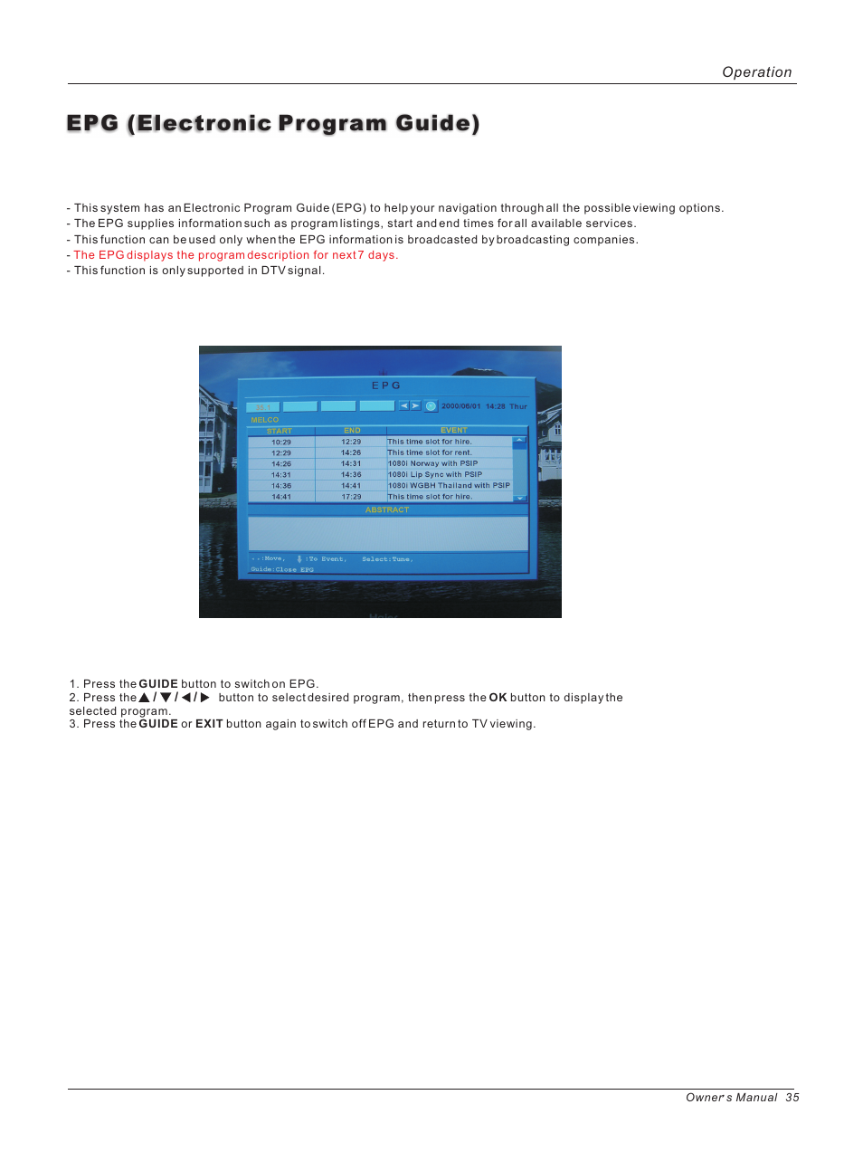 Epg (electronic program guide) | haier HLH32ATBB User Manual | Page 35 / 48