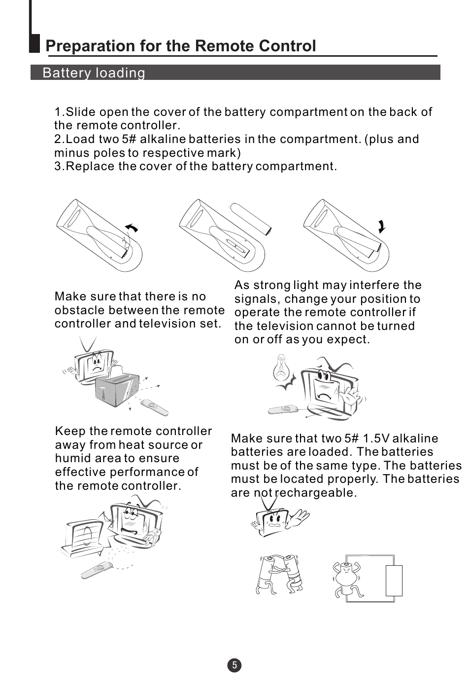 Preparation for the remote control, Battery loading | haier L20AV6-A0 User Manual | Page 6 / 24