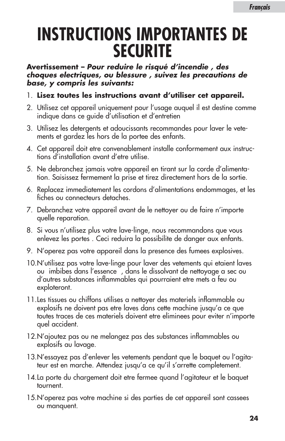 Instructions importantes de securite | haier ESL-T21 User Manual | Page 25 / 72