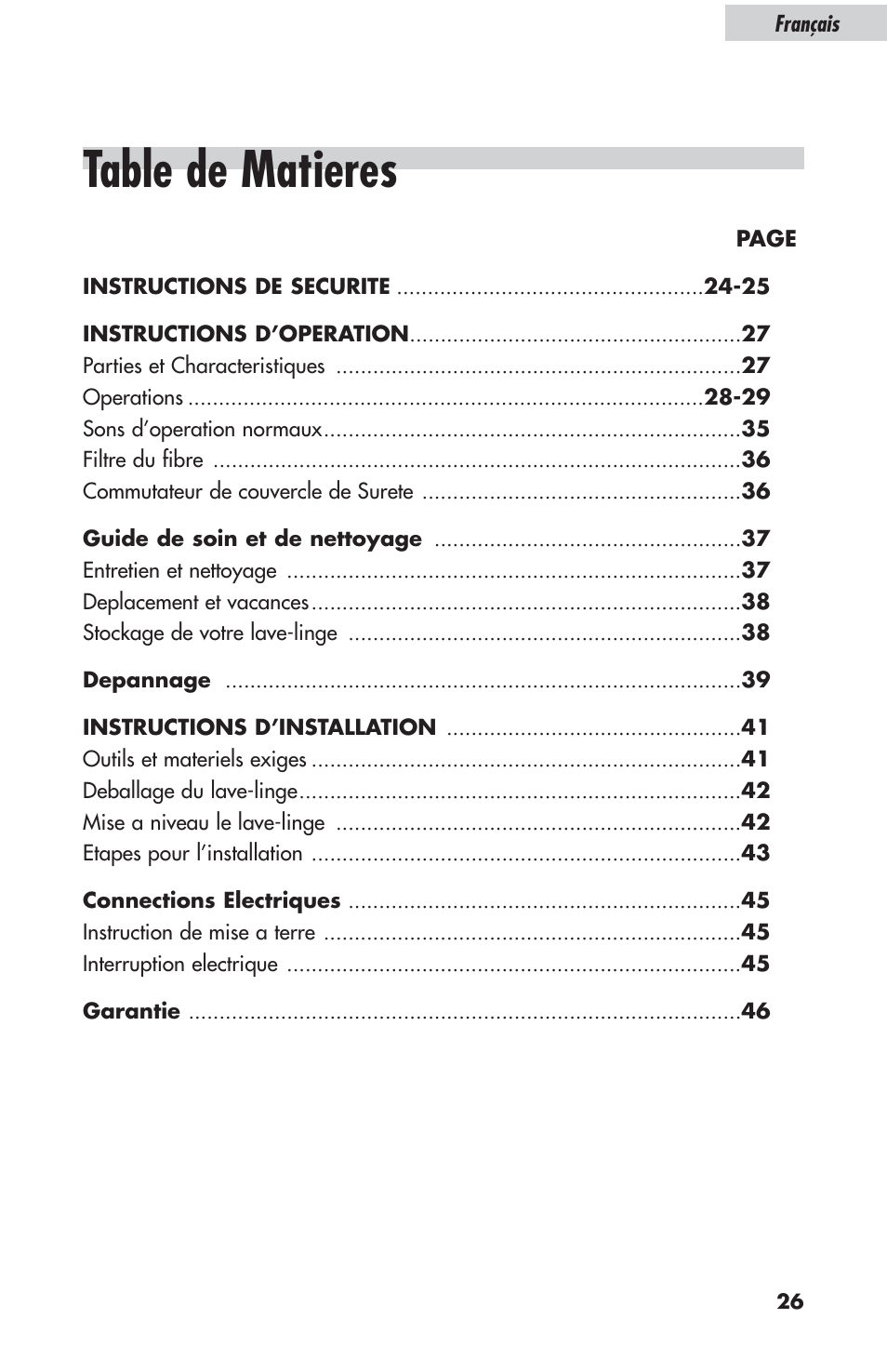 Table de matieres | haier ESL-T21 User Manual | Page 27 / 72