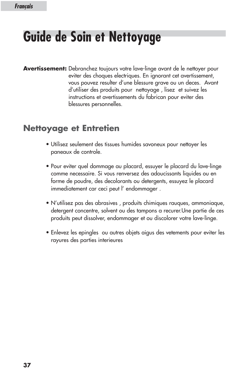 Guide de soin et nettoyage, Nettoyage et entretien | haier ESL-T21 User Manual | Page 38 / 72