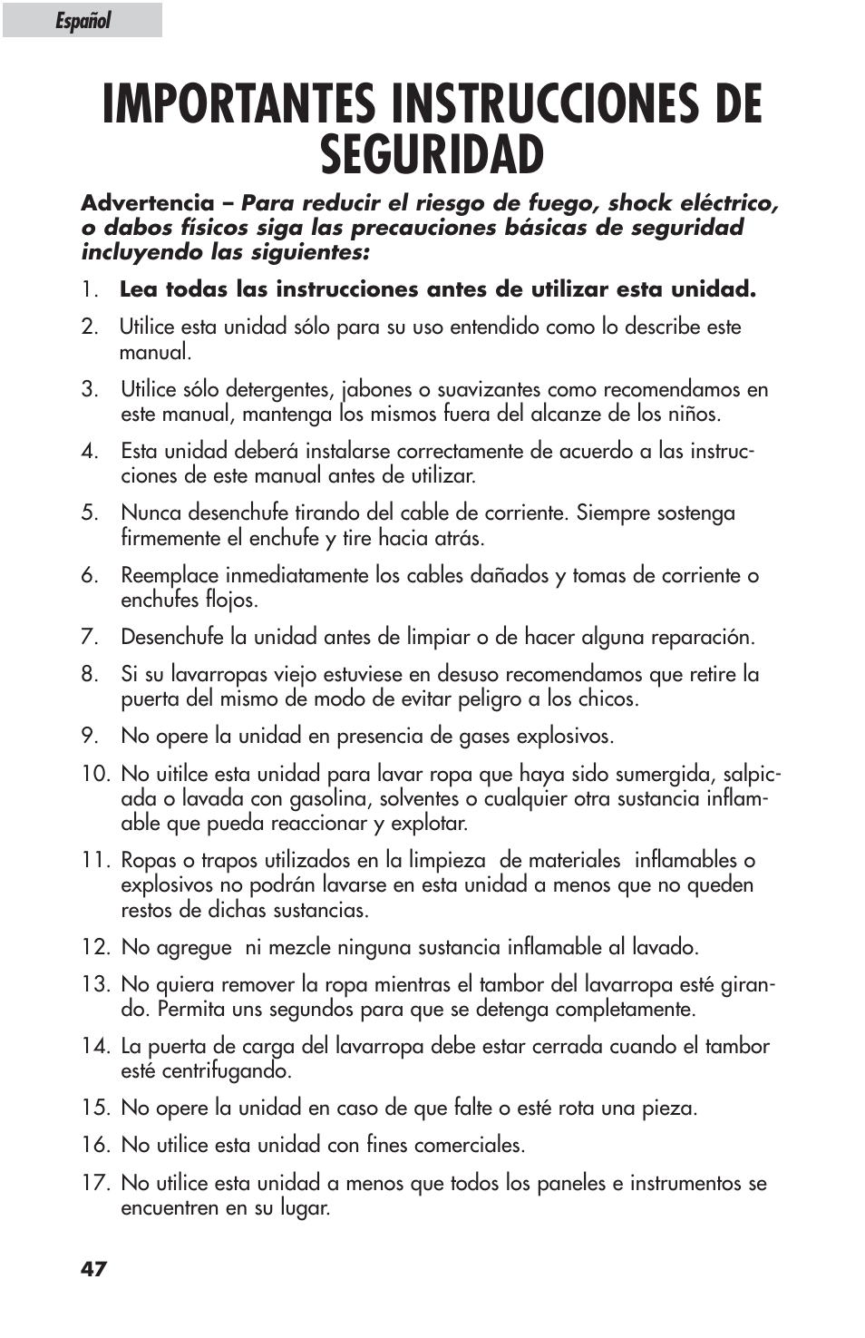 Importantes instrucciones de seguridad | haier ESL-T21 User Manual | Page 48 / 72