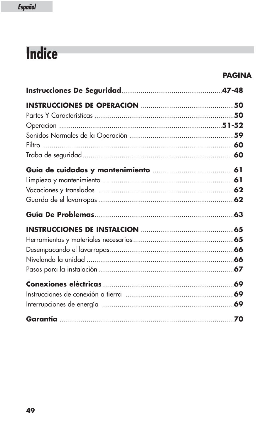 Indice | haier ESL-T21 User Manual | Page 50 / 72