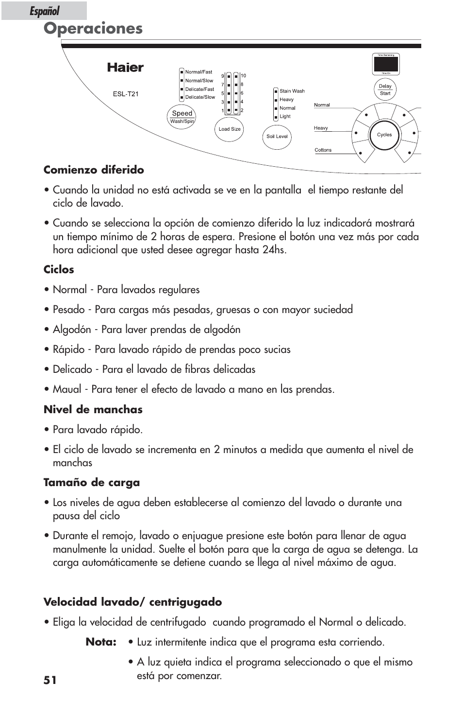 Operaciones | haier ESL-T21 User Manual | Page 52 / 72