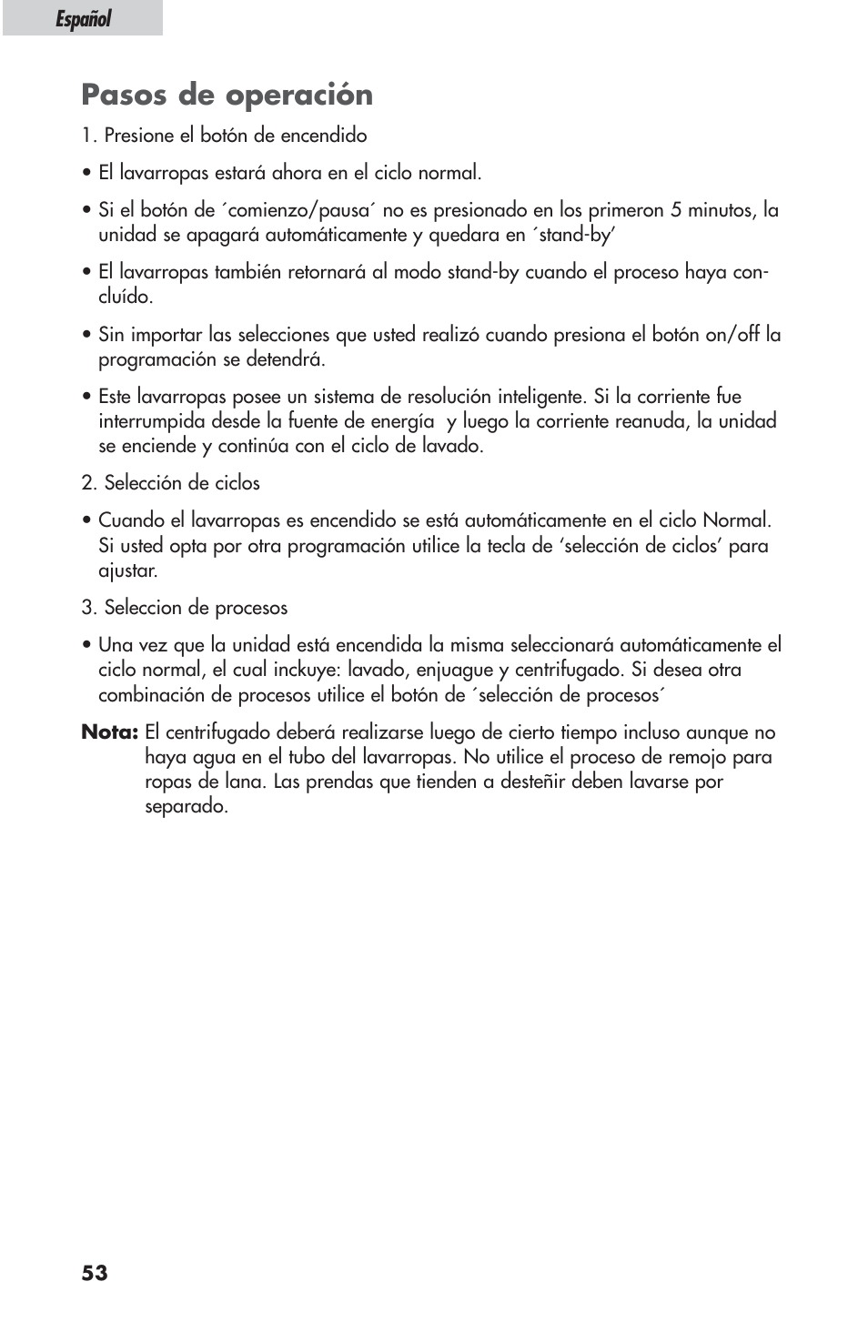 Pasos de operación | haier ESL-T21 User Manual | Page 54 / 72