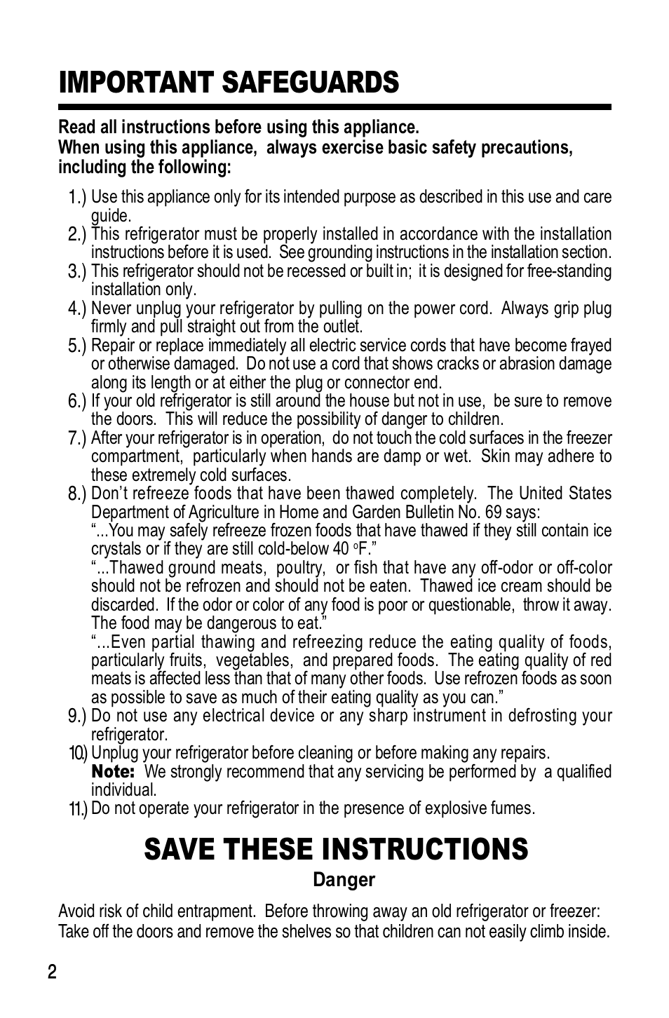 Save these instructions, Important safeguards | haier HRF-300R User Manual | Page 2 / 10