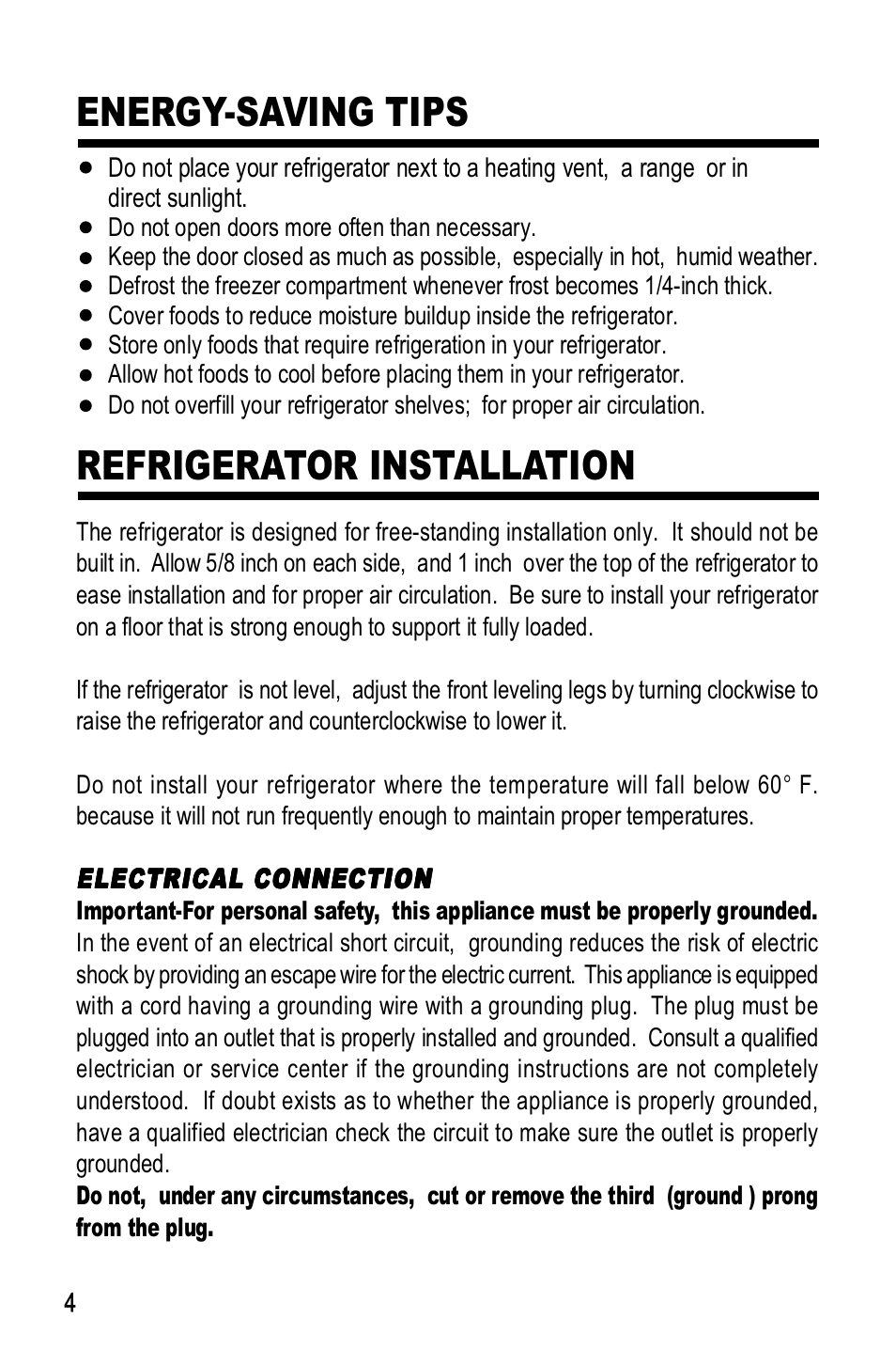 Energy-saving tips refrigerator installation | haier HRF-300R User Manual | Page 4 / 10
