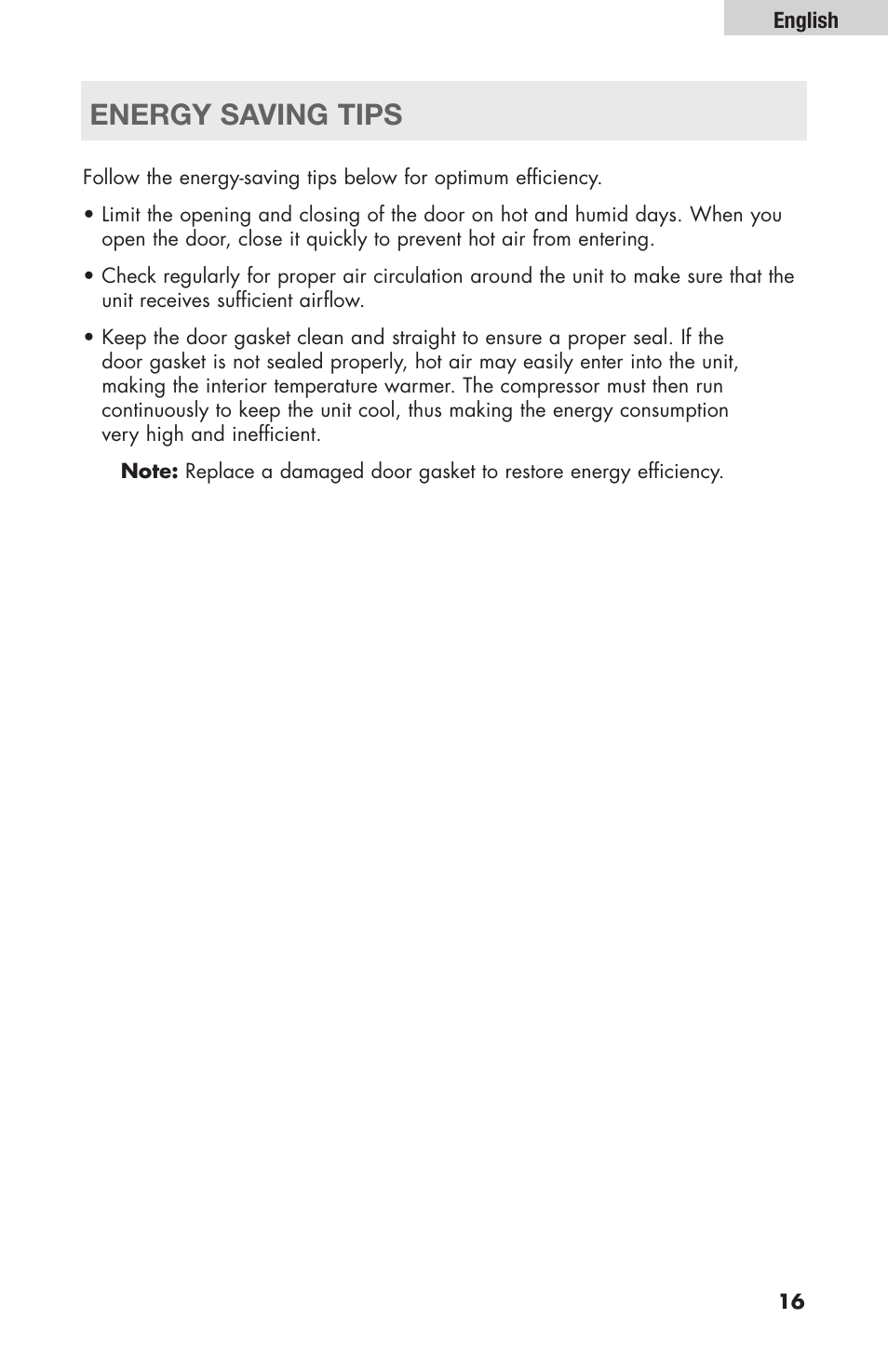 Energy saving tips | haier HBF205E User Manual | Page 17 / 76