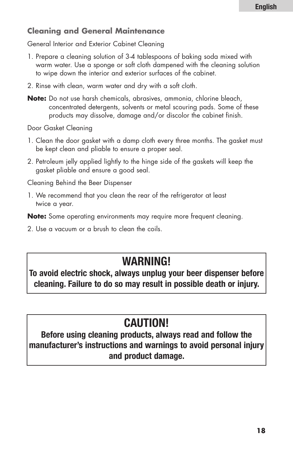 Warning, Caution | haier HBF205E User Manual | Page 19 / 76