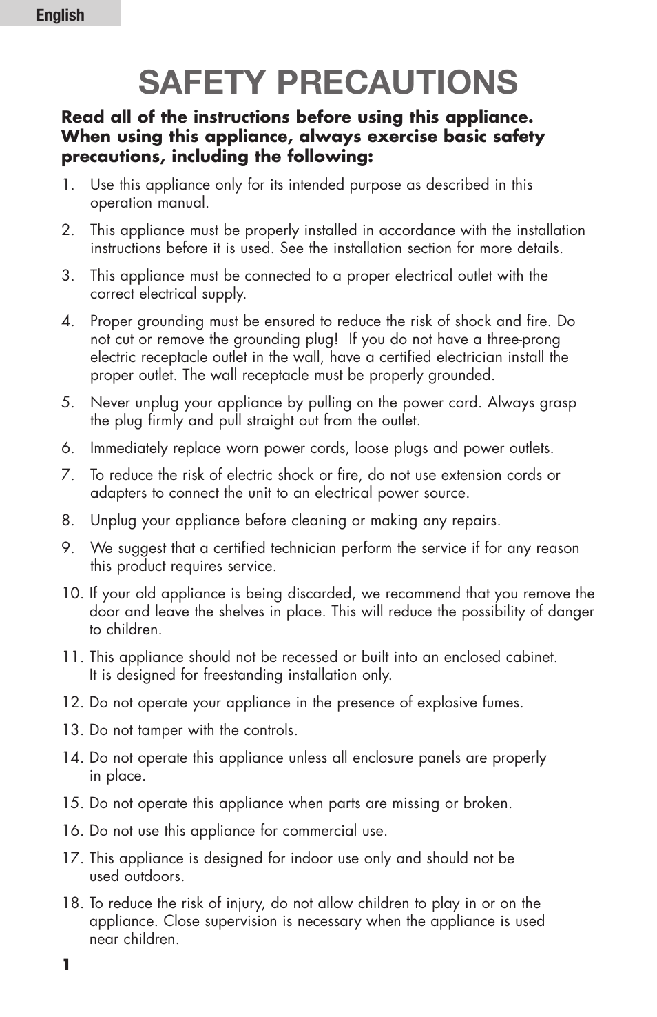 Safety precautions | haier HBF205E User Manual | Page 2 / 76