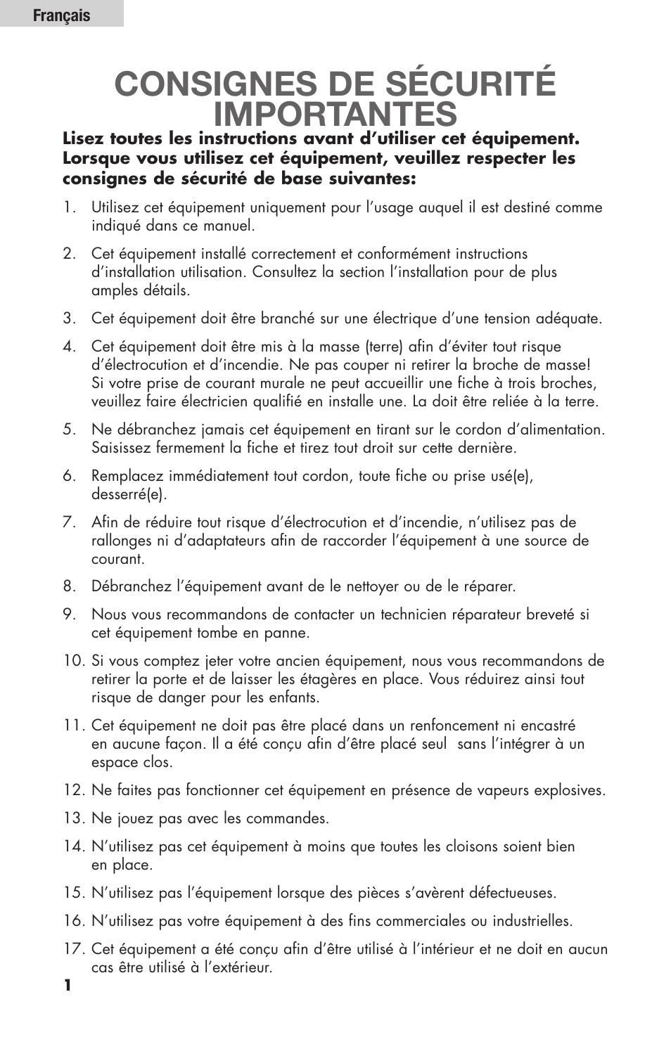 Consignes de sécurité importantes | haier HBF205E User Manual | Page 26 / 76