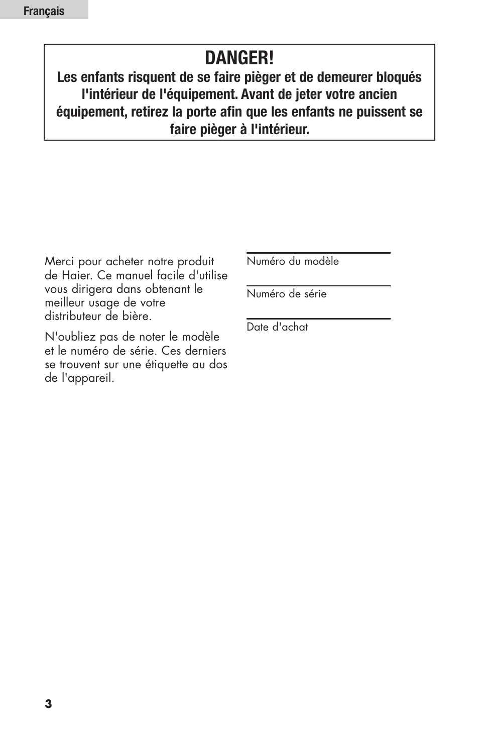Danger | haier HBF205E User Manual | Page 28 / 76