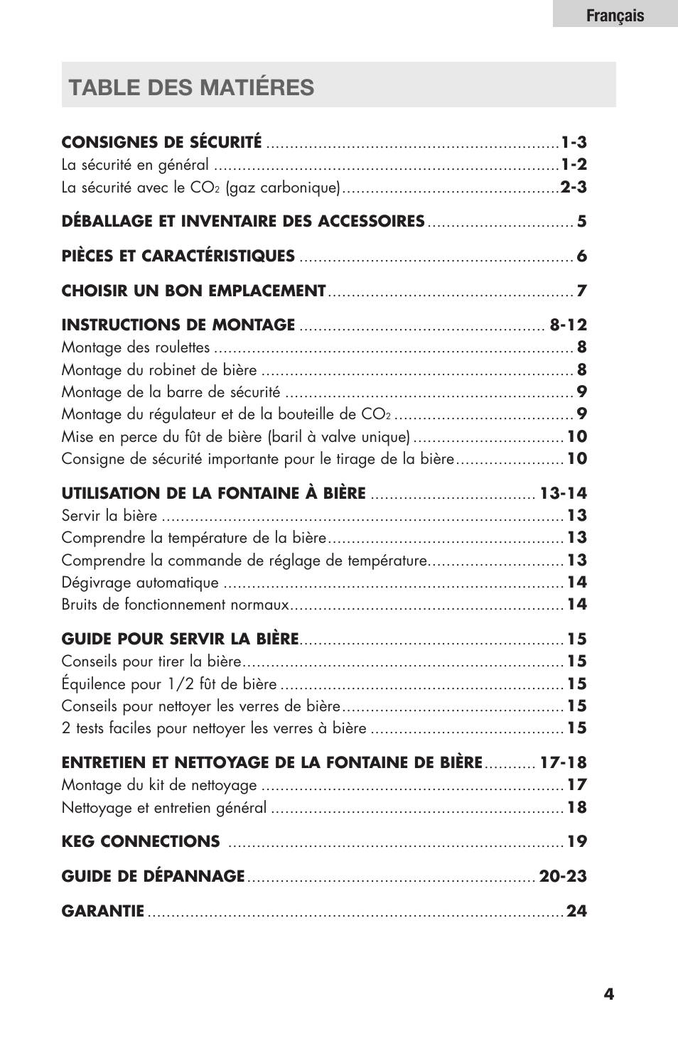 Table des matiéres | haier HBF205E User Manual | Page 29 / 76