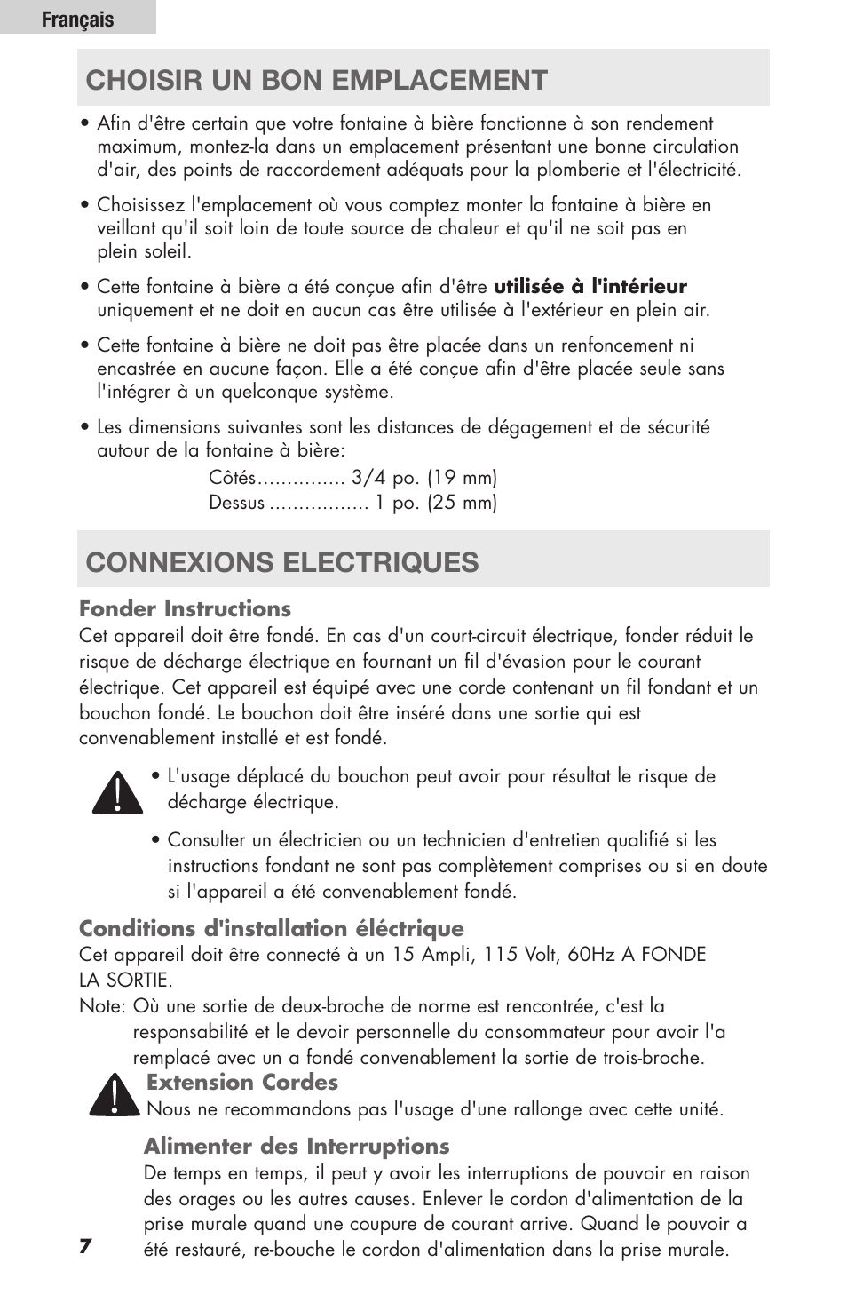 Choisir un bon emplacement connexions electriques | haier HBF205E User Manual | Page 32 / 76