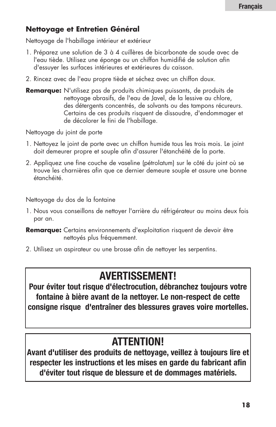 Avertissement, Attention | haier HBF205E User Manual | Page 43 / 76