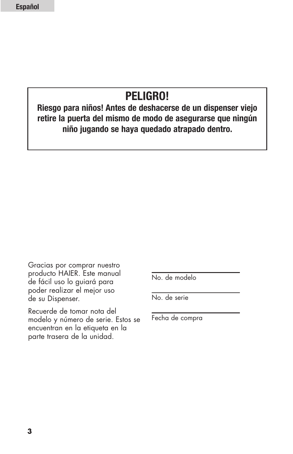 Peligro | haier HBF205E User Manual | Page 52 / 76