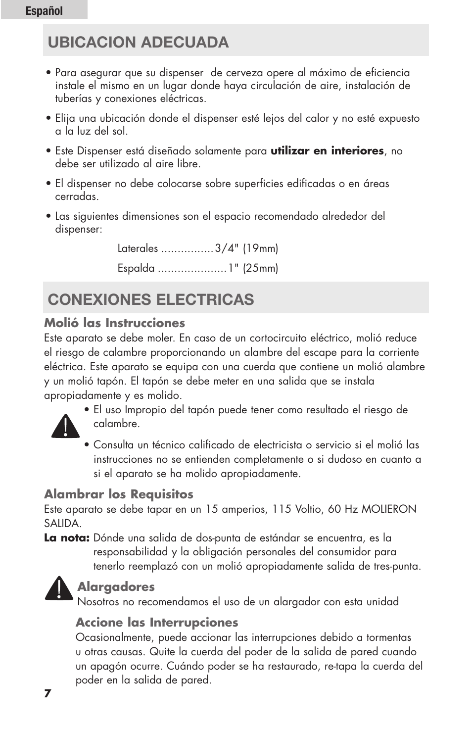 Ubicacion adecuada conexiones electricas | haier HBF205E User Manual | Page 56 / 76