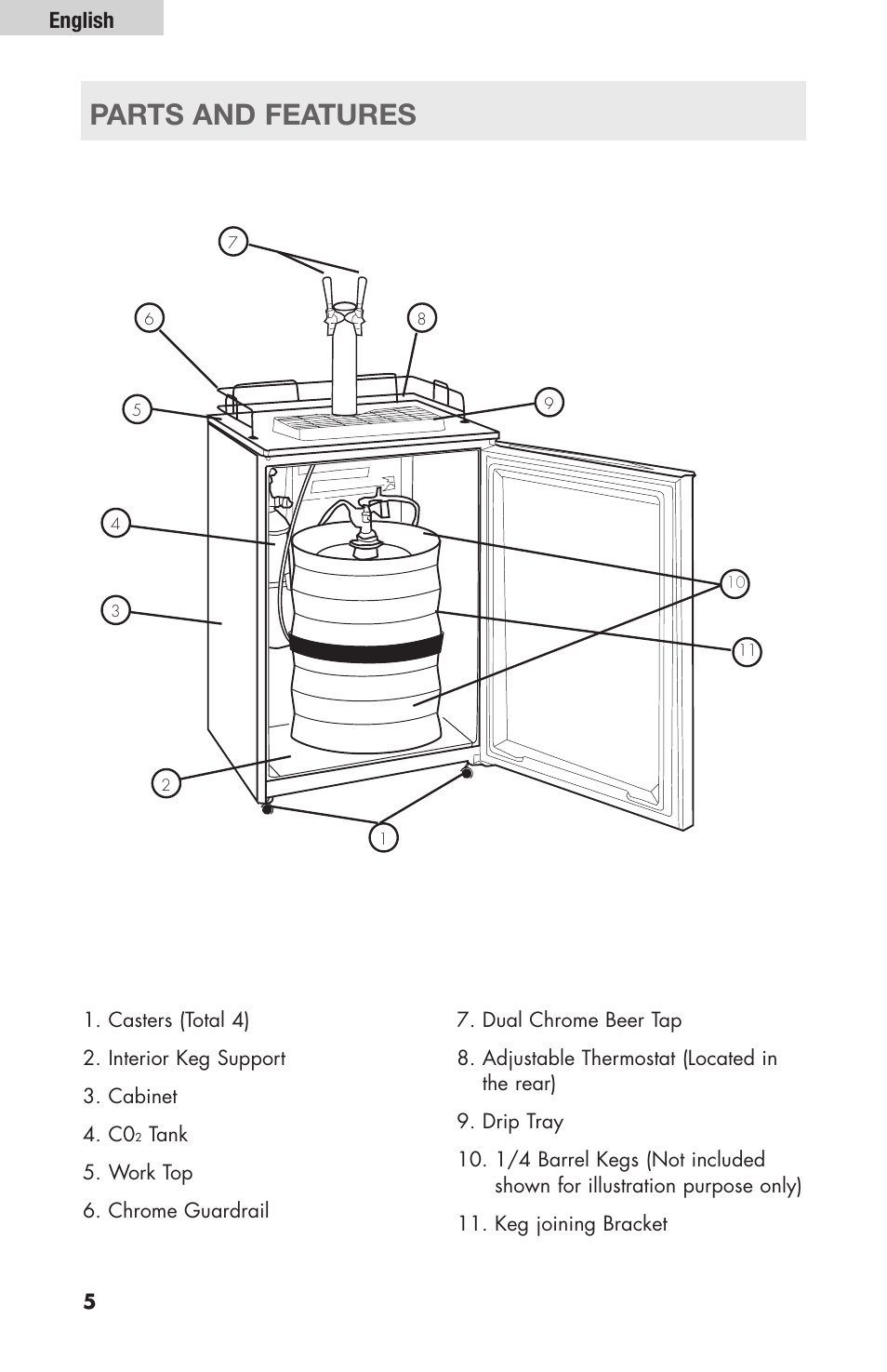 Parts and features, English | haier HBF205E User Manual | Page 6 / 76