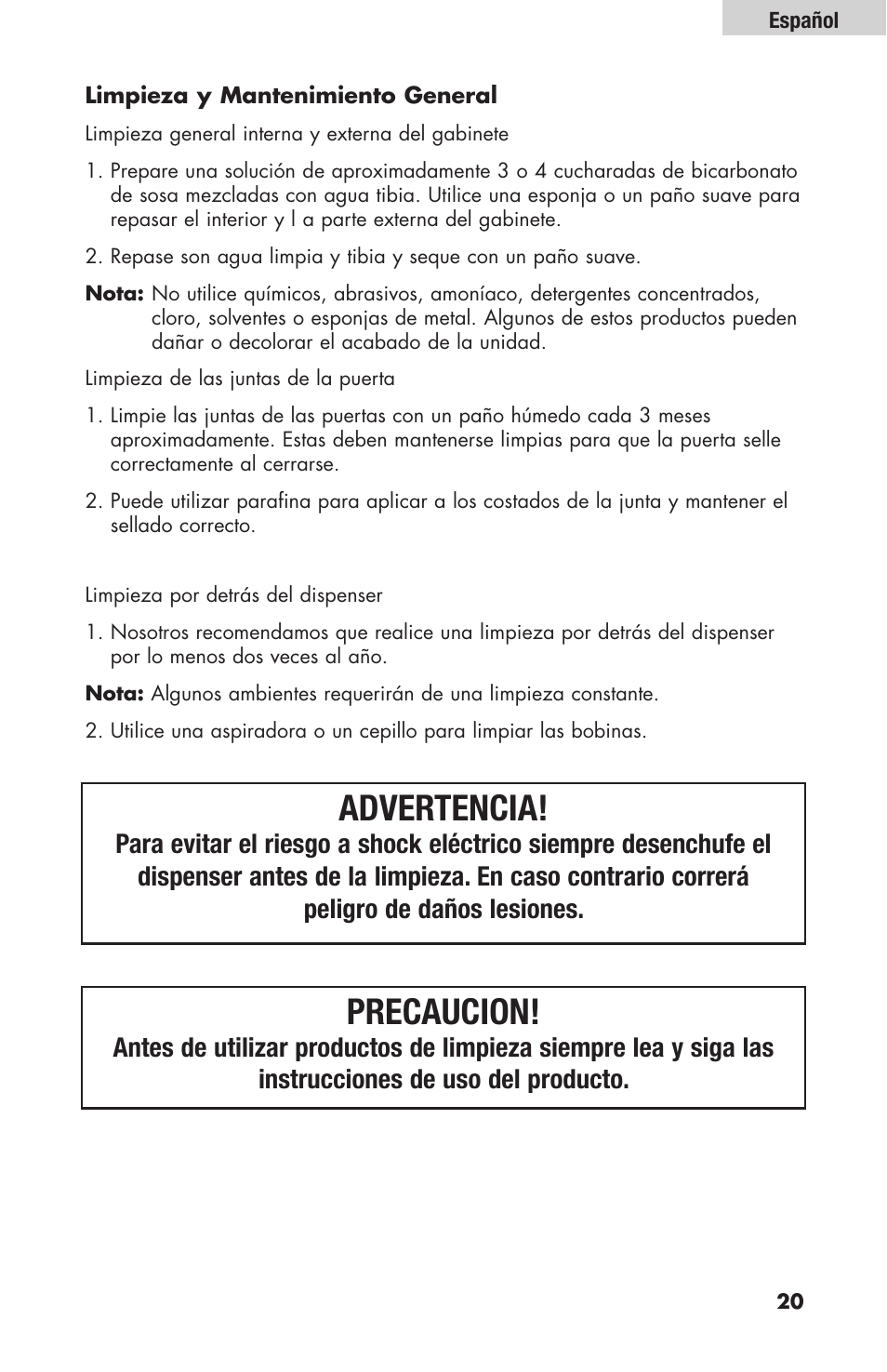 Advertencia, Precaucion | haier HBF205E User Manual | Page 69 / 76