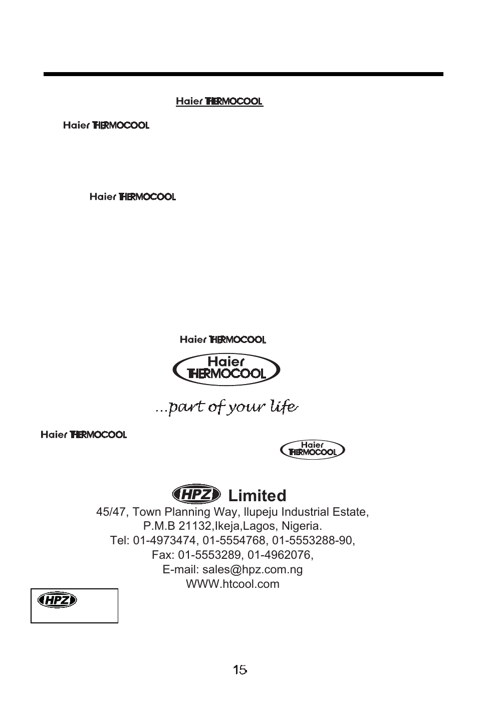 Warranty information, Limited | haier SD-309G User Manual | Page 17 / 18