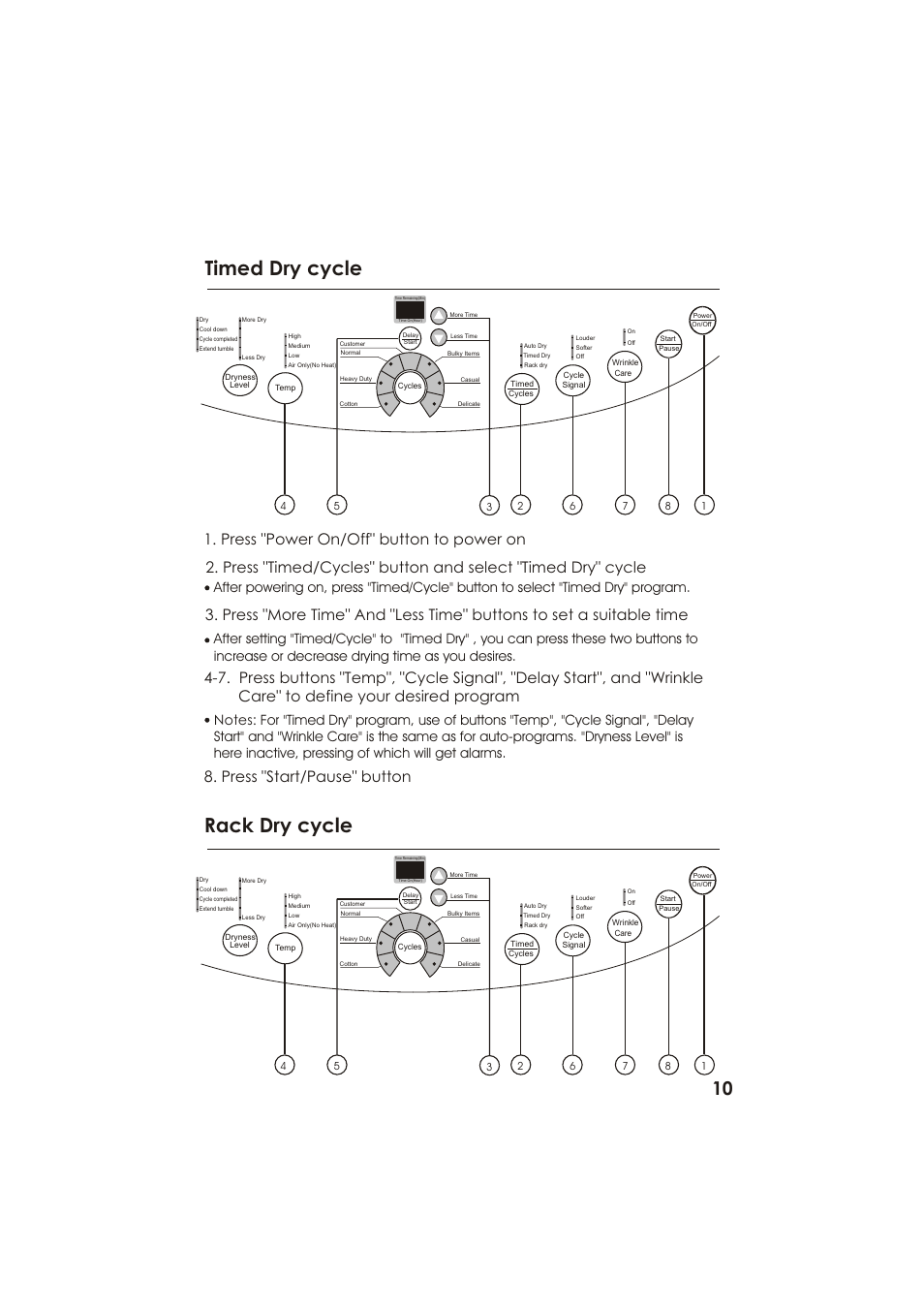 Timed dry cycle, Rack dry cycle, Press "start/pause" button | haier GDZ22-2 User Manual | Page 11 / 24