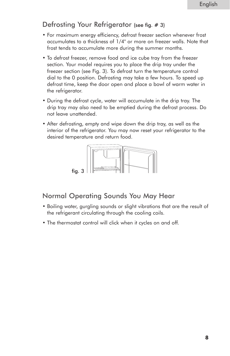 Defrosting your refrigerator, Normal operating sounds you may hear | haier HNSB02 User Manual | Page 9 / 14