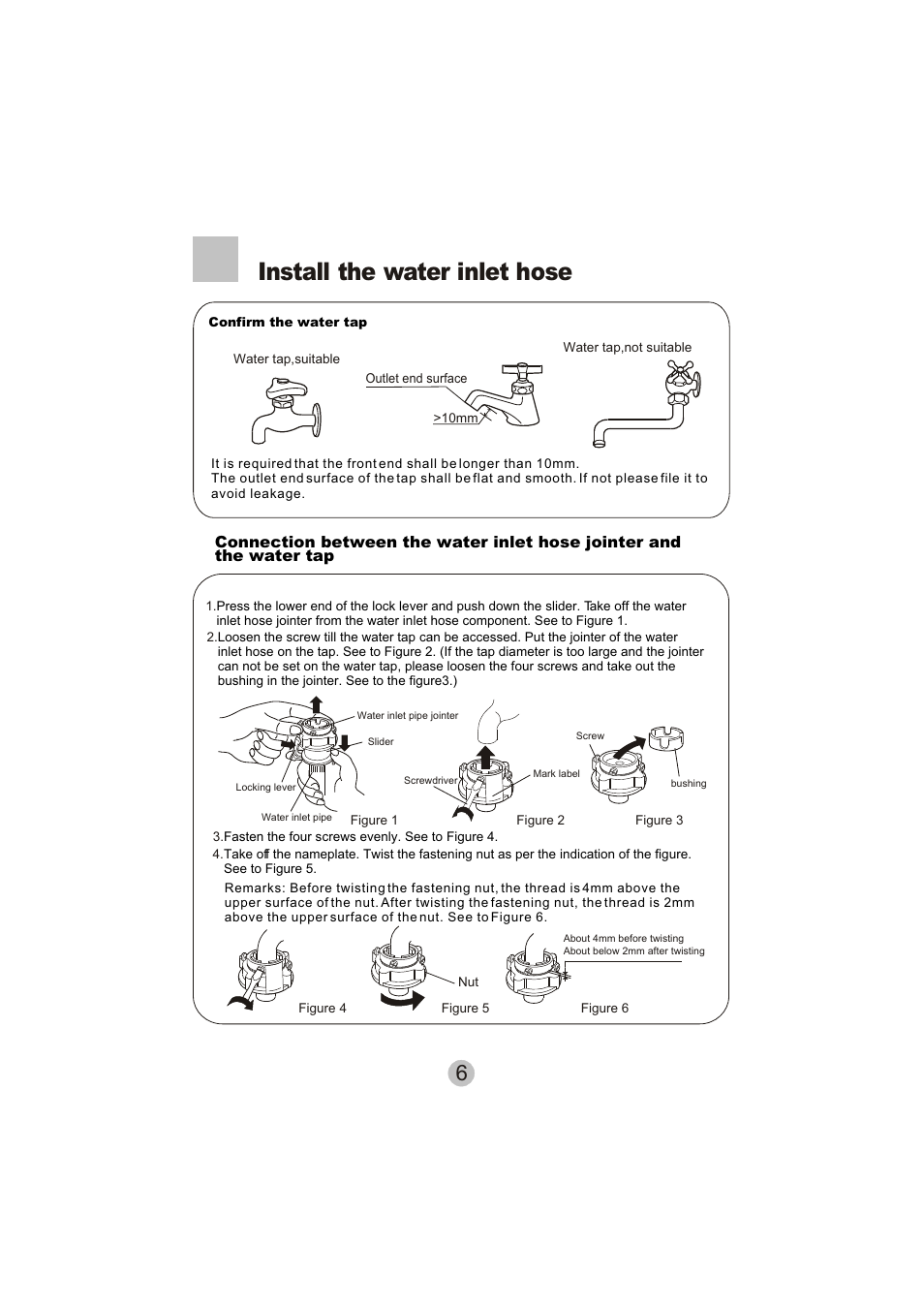 Install the water inlet hose | haier HWM6000 User Manual | Page 8 / 18