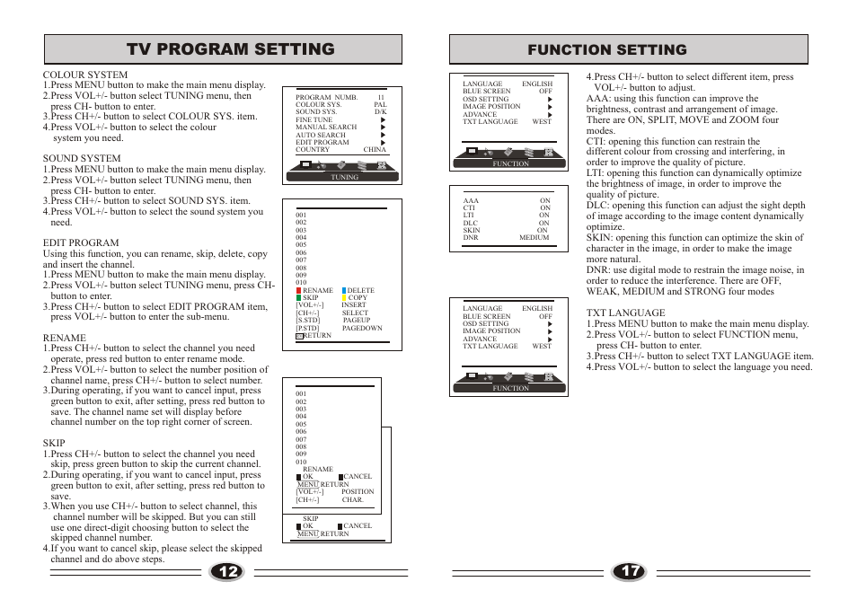 页面 14, Tv program setting, 17 function setting | haier L32A9A-A1 User Manual | Page 14 / 16