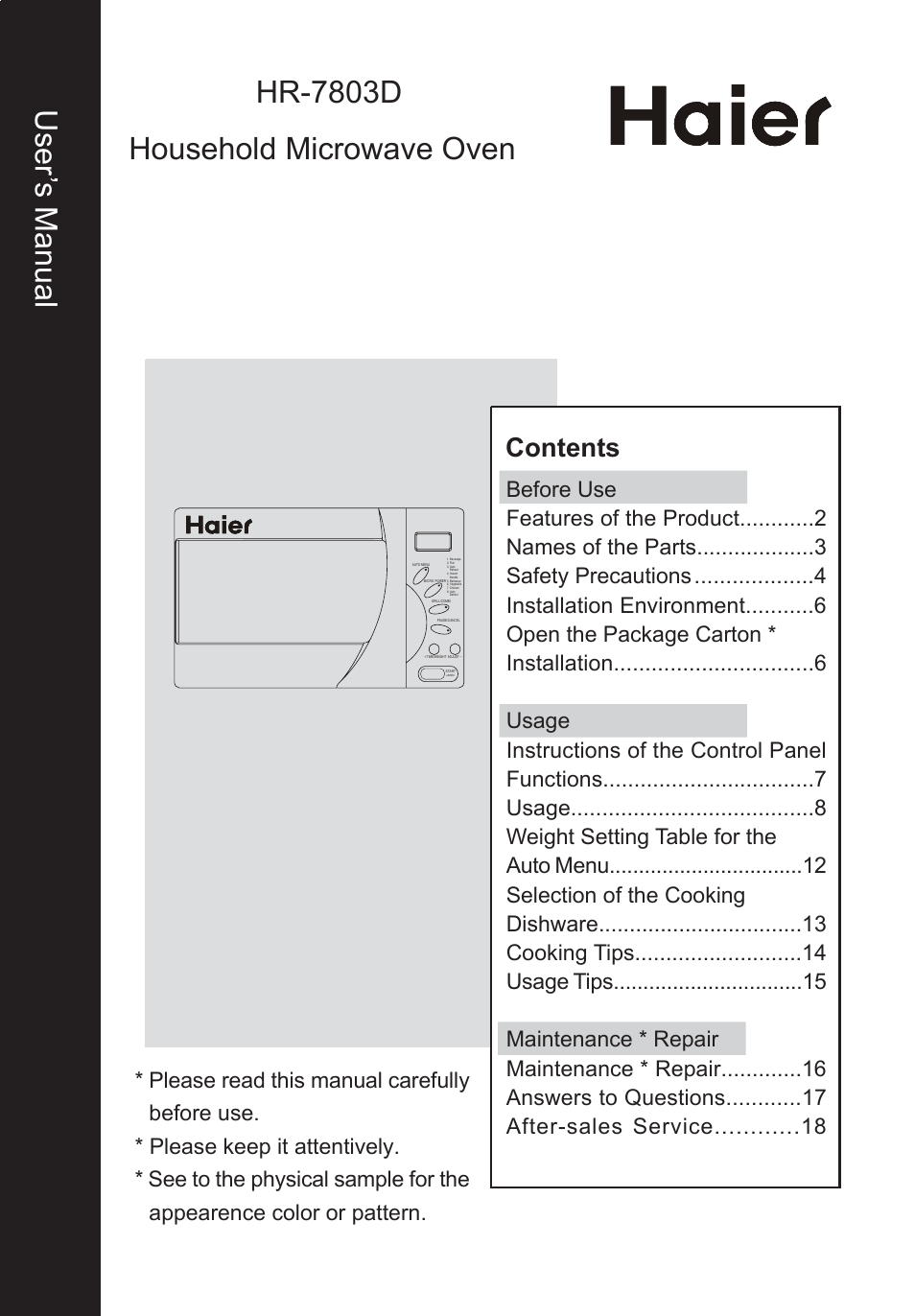 haier HR-7803D User Manual | 20 pages