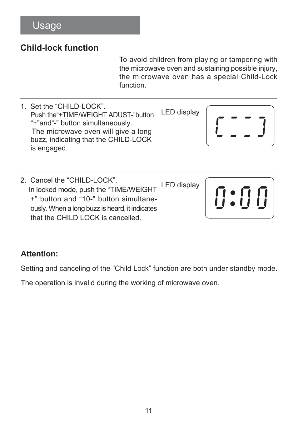 Usage, Child-lock function | haier HR-7803D User Manual | Page 12 / 20