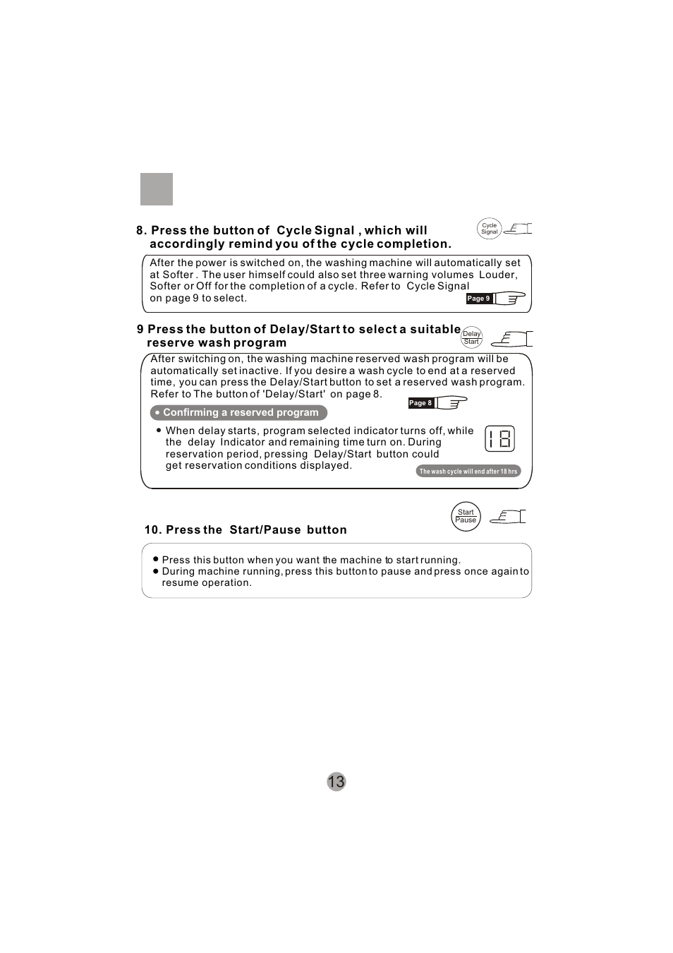 Press the start/pause button | haier SIG100-97 User Manual | Page 15 / 20